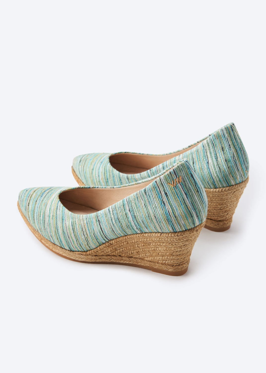Roses V Cut Limited Edition Multicolor Blue Canvas Slip On Women Espadrille Medium Wedges