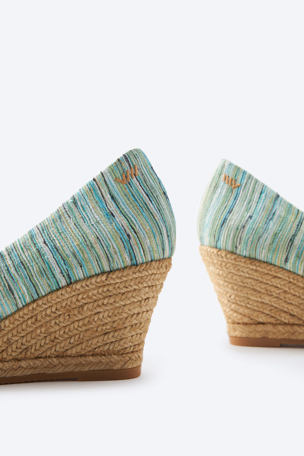 Roses V Cut Limited Edition Multicolor Blue Canvas Slip On Women Espadrille Wedges Back Detail