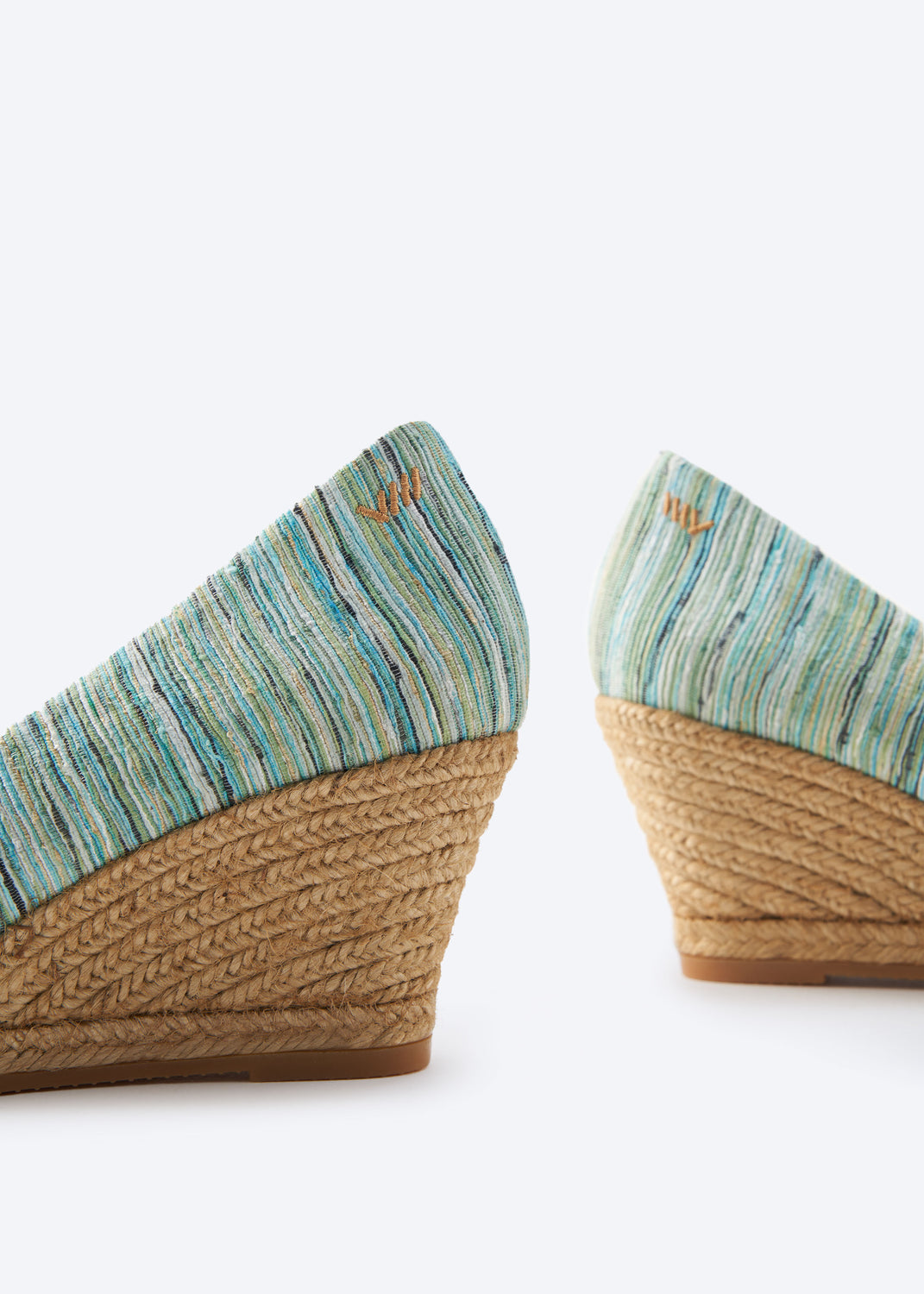 Roses V Cut Limited Edition Multicolor Blue Canvas Slip On Women Espadrille Wedges Back Detail