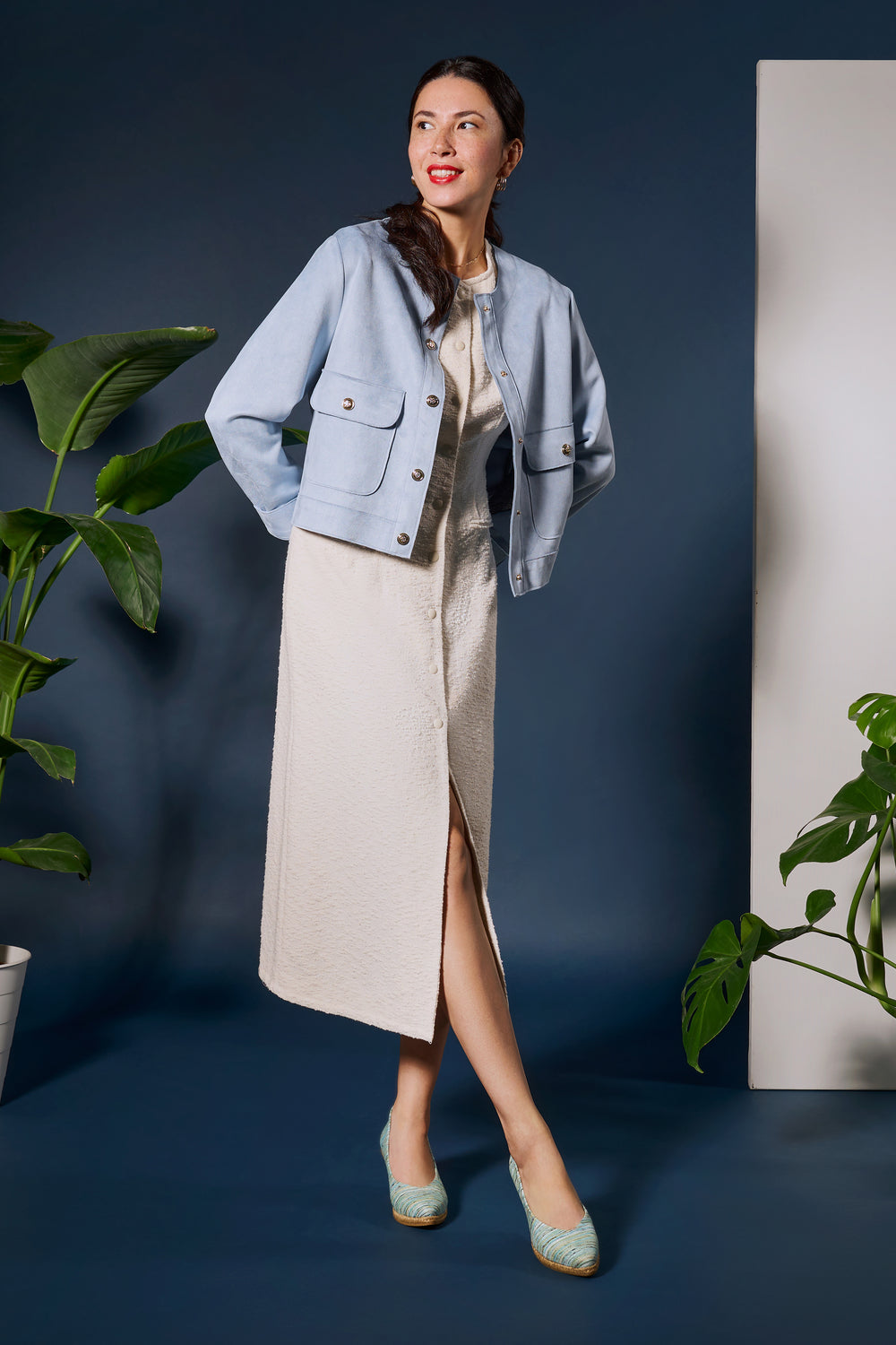 Roses V Cut Limited Edition Multicolor Blue Canvas Slip On Women Espadrille Medium Wedges Outfit