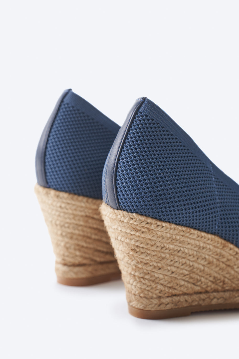 Roses V Cut Navy Blue Elastic Lycra Slip On Women Espadrille Wedges Back Detail