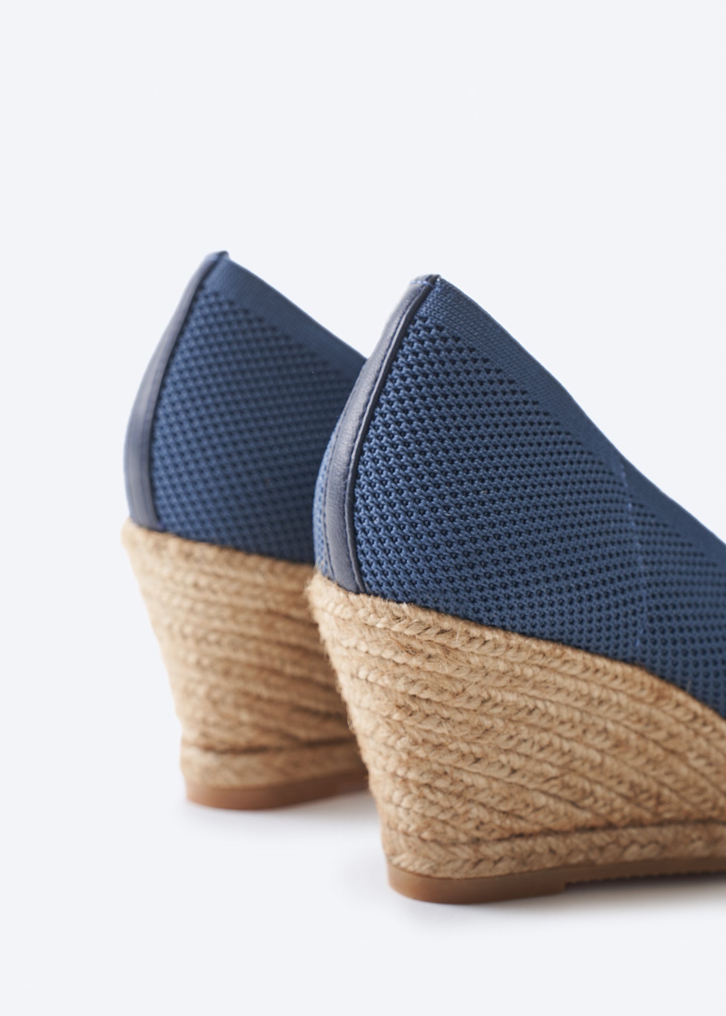 Roses V Cut Navy Blue Elastic Lycra Slip On Women Espadrille Wedges Back Detail