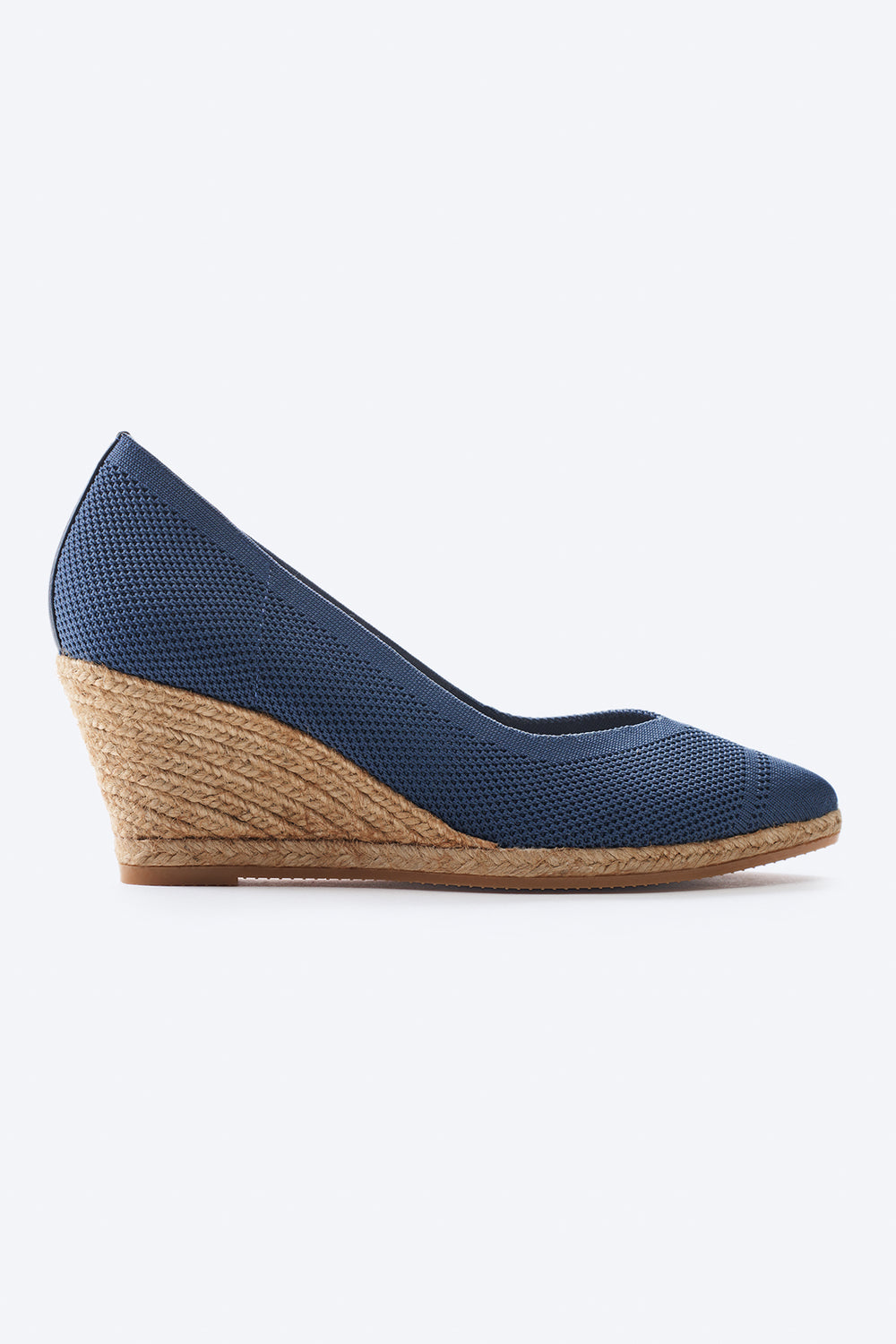 Roses V Cut Navy Blue Elastic Lycra Slip On Women Espadrille Wedge