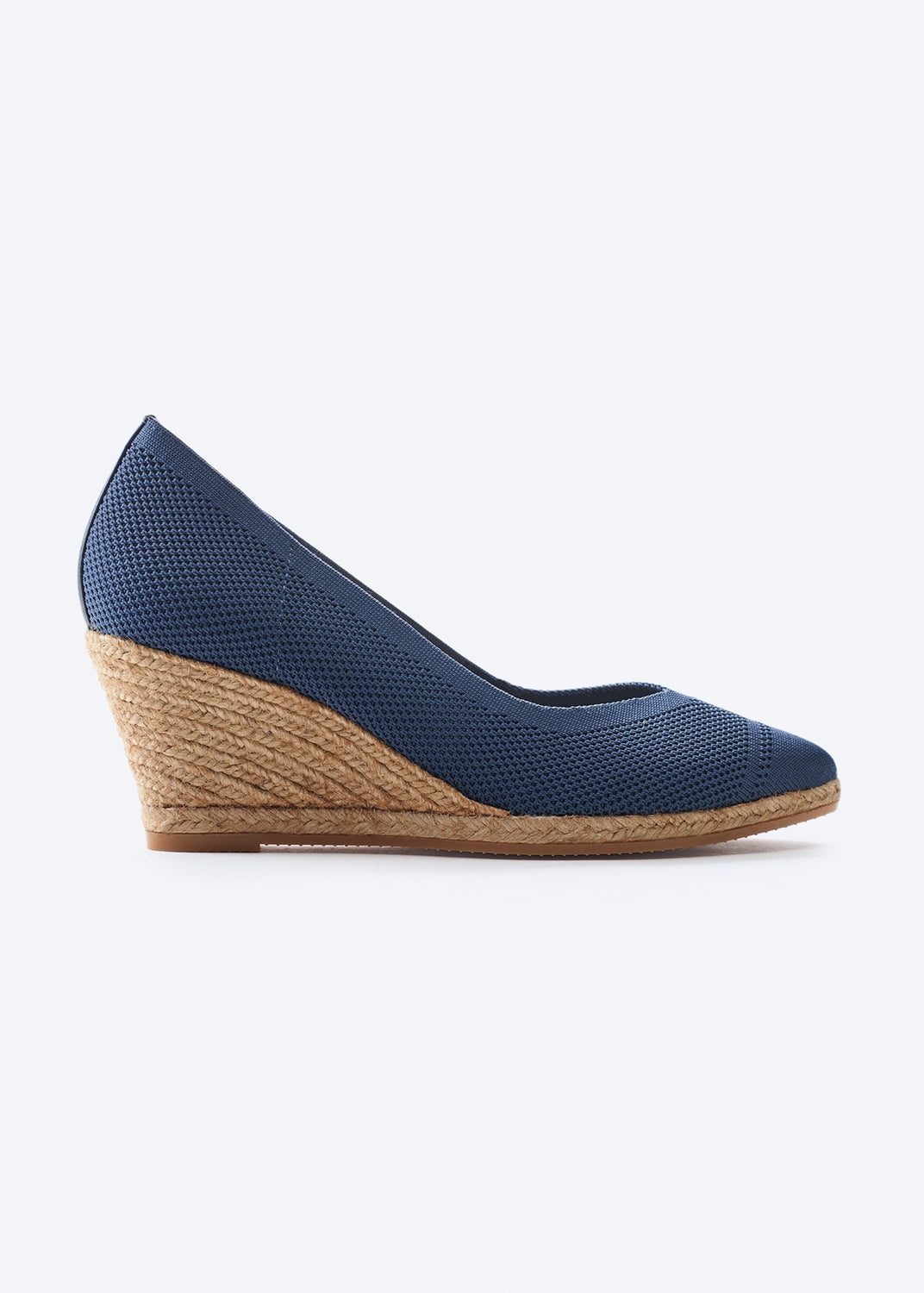 Roses V Cut Navy Blue Elastic Lycra Slip On Women Espadrille Wedge
