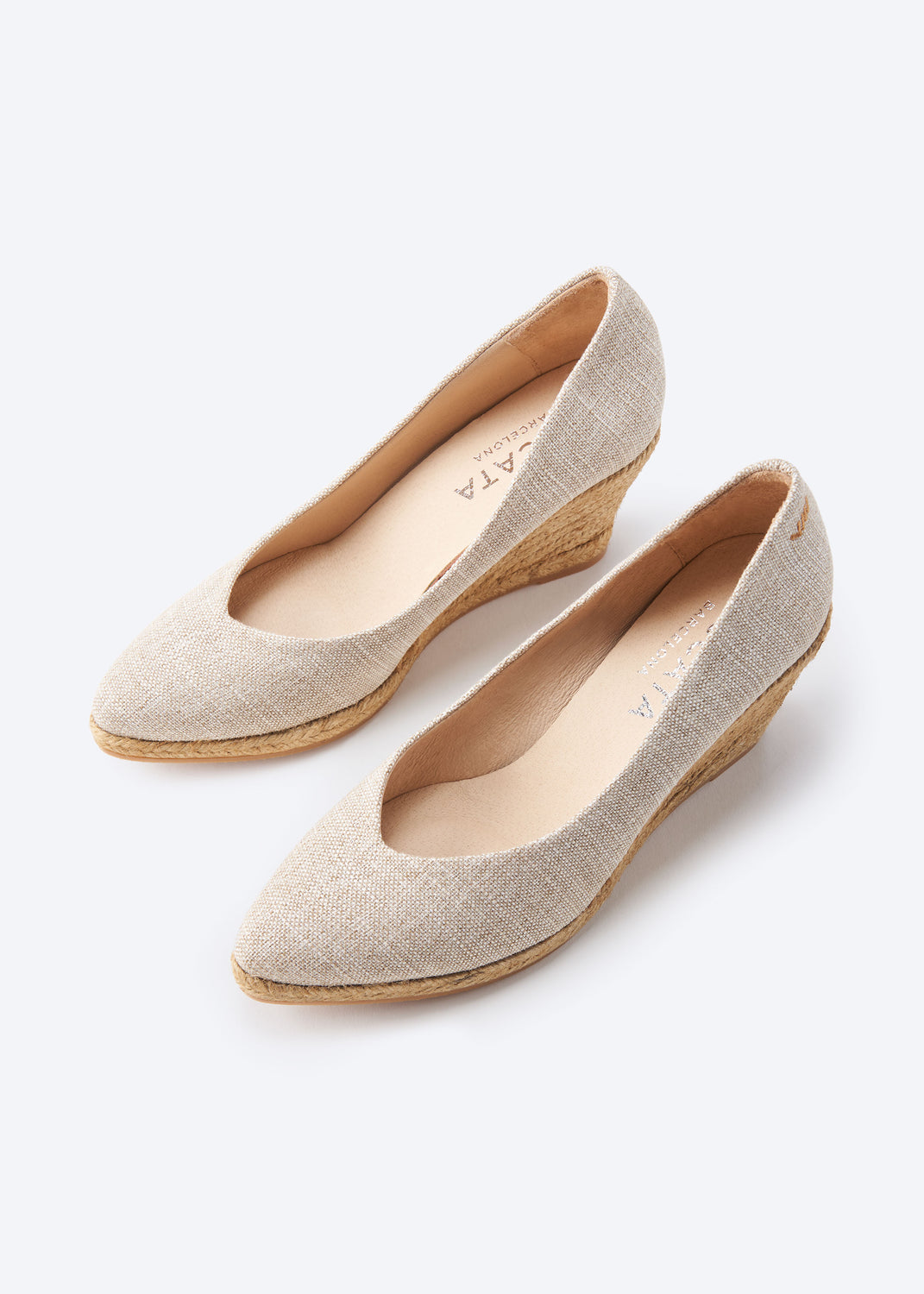 Roses V Cut Limited Edition Silver Canvas Slip On Women Espadrille Medium Heel Wedges