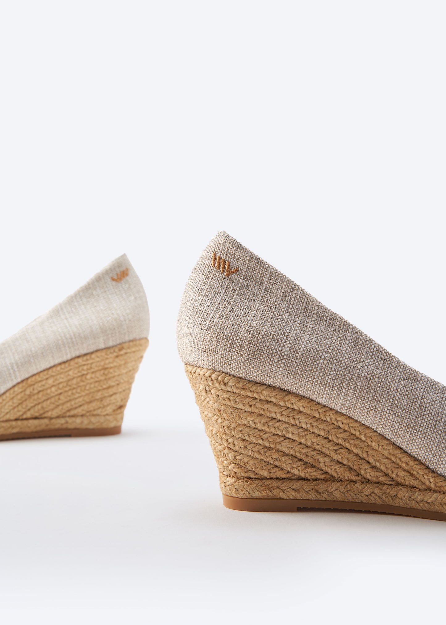 Roses V Cut Limited Edition Silver Canvas Slip On Women Espadrille Medium Wedges Back Detail