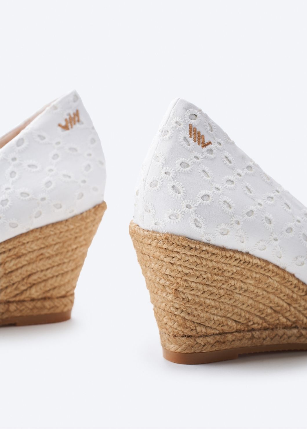 Roses V Cut Limited Edition White Swiss Embroidery Canvas Slip On Women Espadrille Wedges Back Detail