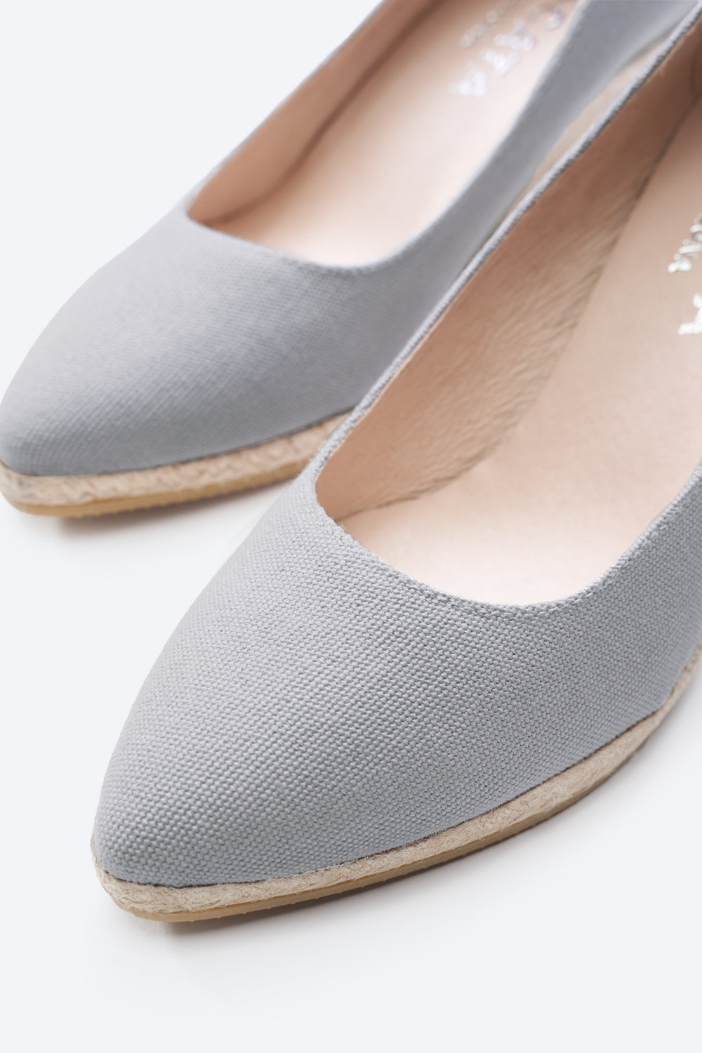 Roses Ash Grey Canvas Slip On Women Espadrille Wedges U Cut Detail