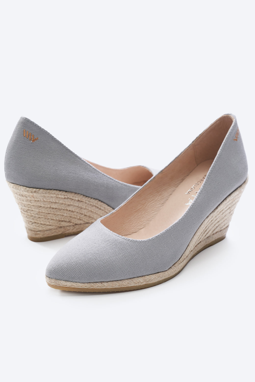 Roses U Cut Ash Grey Canvas Slip On Women Espadrille Medium Heel Wedges
