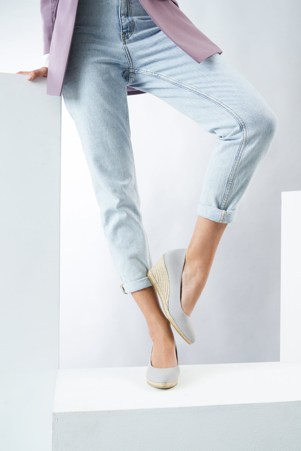 Roses U Cut Ash Grey Canvas Slip On Women Espadrille Wedges Legs