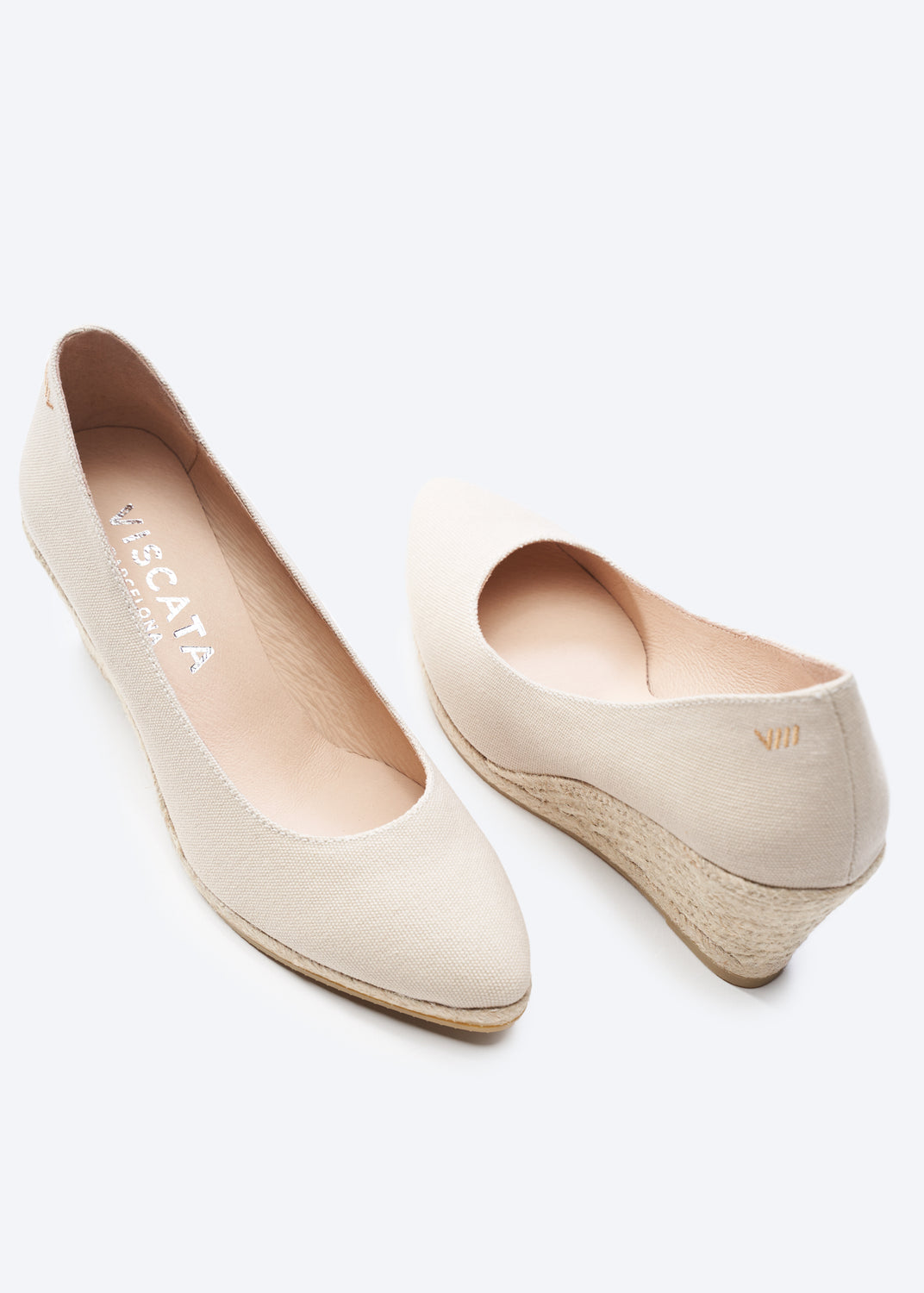 Roses U Cut Beige Canvas Slip On Women Espadrille Wedges