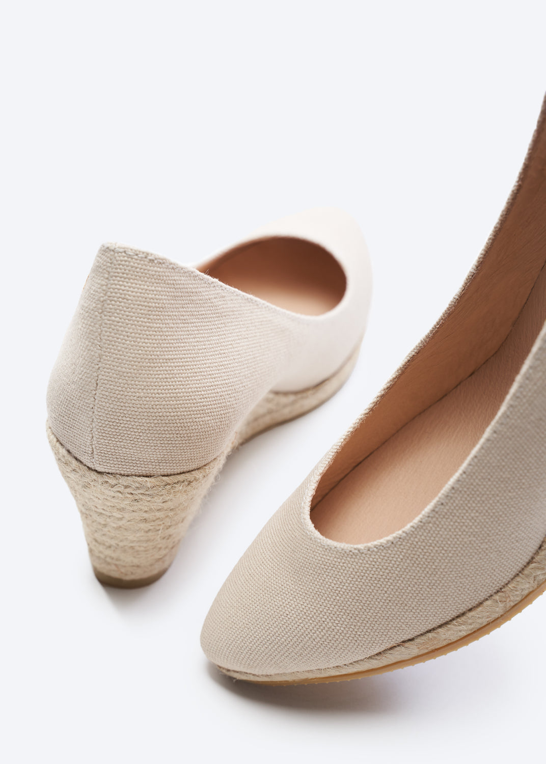 Roses U Cut Beige Canvas Slip On Women Espadrille Wedges Back and Toe Detail