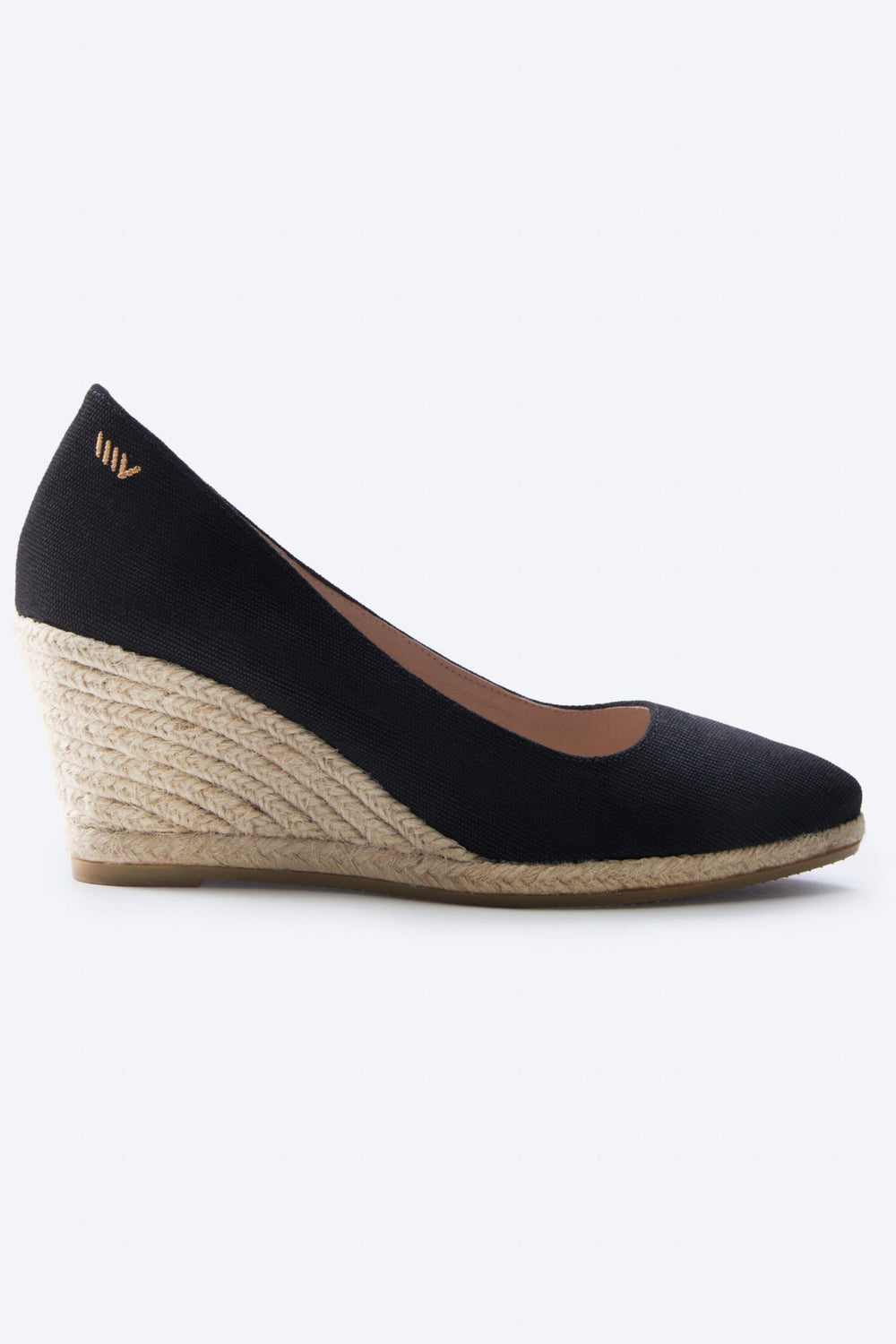 Roses U Cut Black Canvas Slip On Women Espadrille Wedge