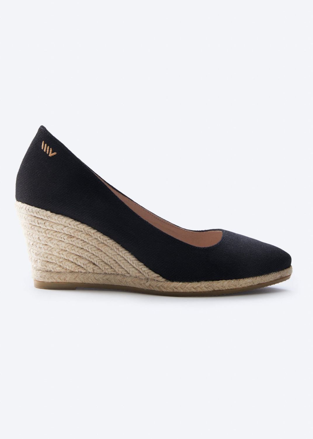 Roses U Cut Black Canvas Slip On Women Espadrille Wedge