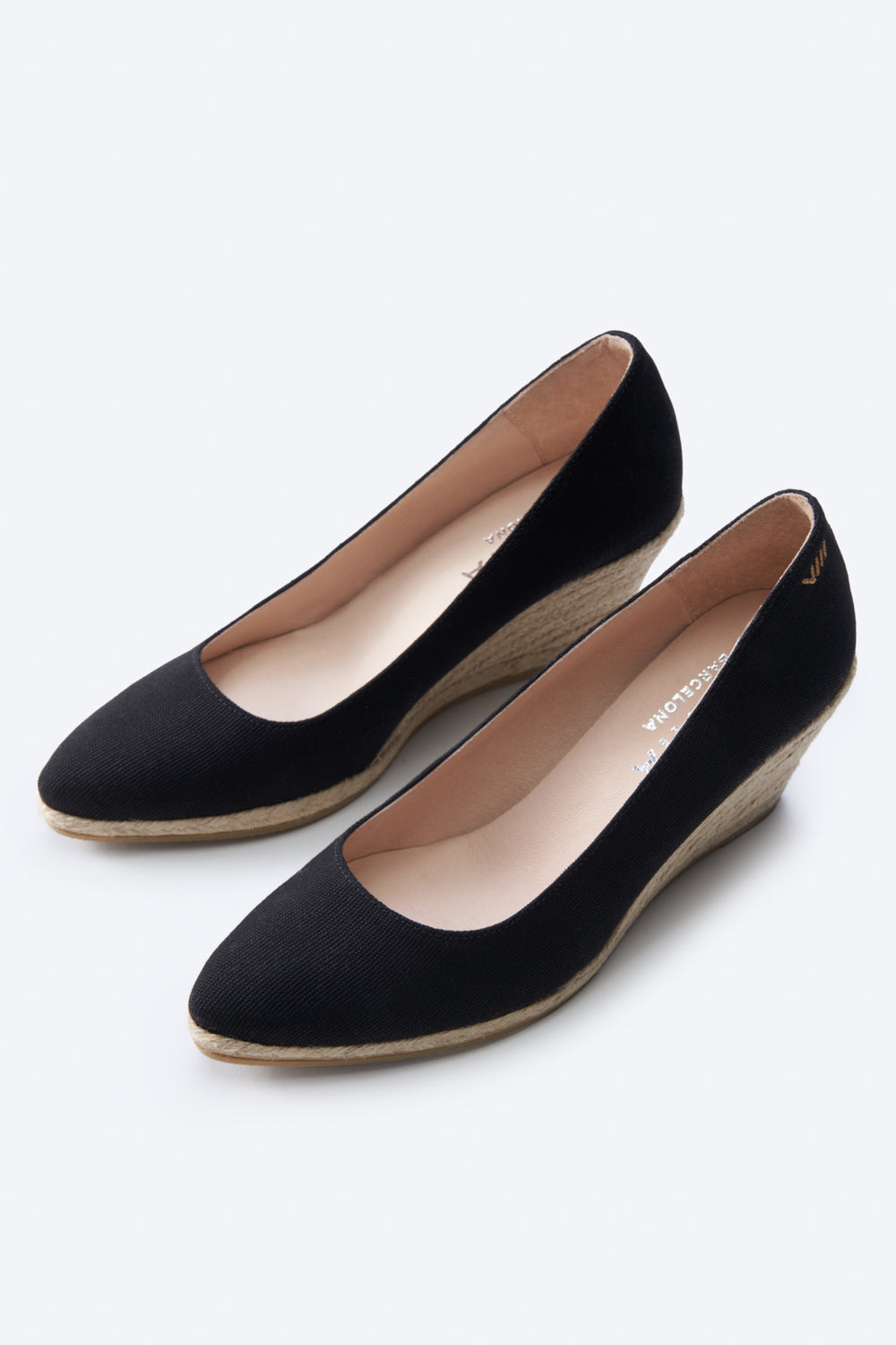 Roses U Cut Black Canvas Slip On Women Espadrille Wedges