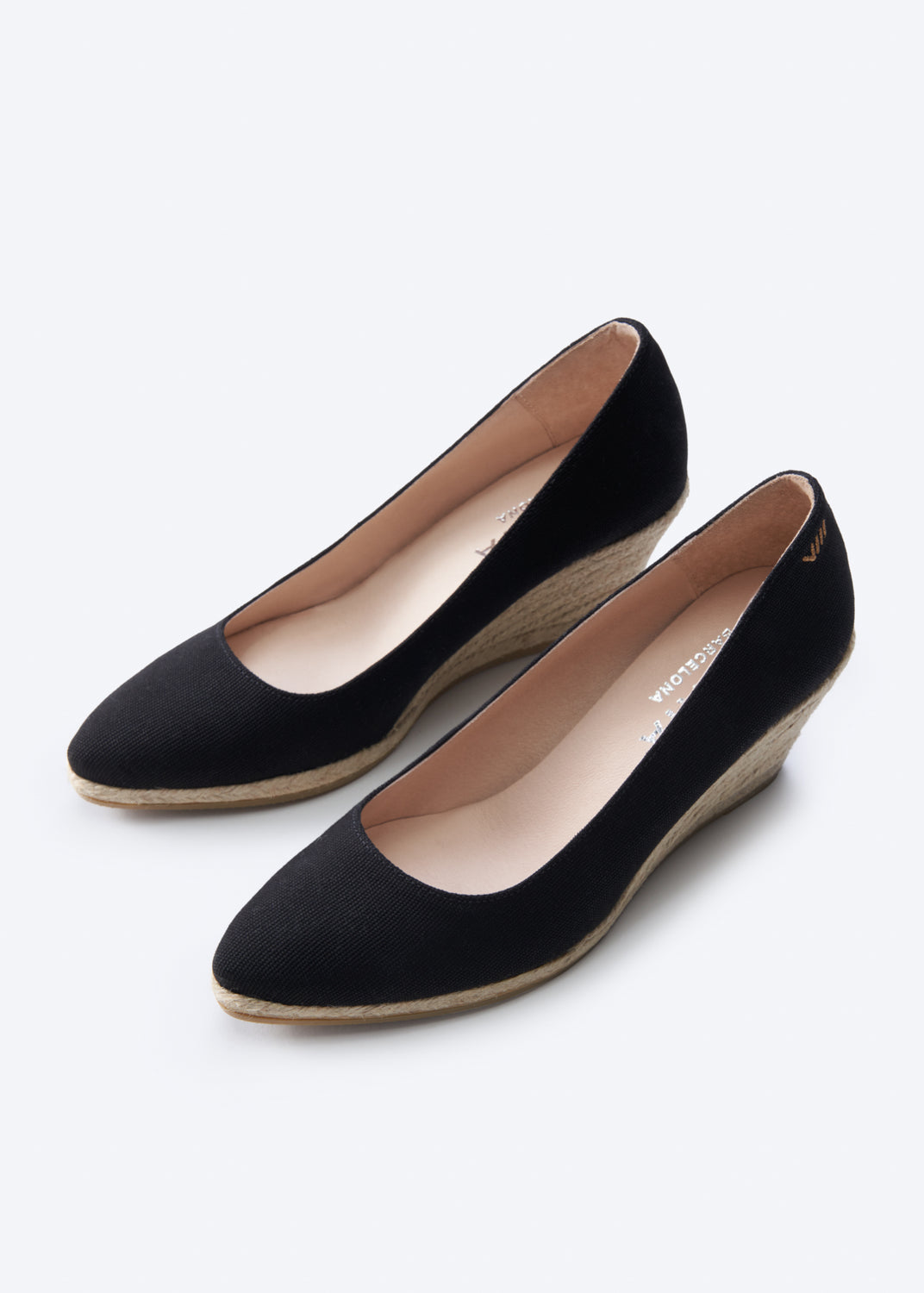 Roses U Cut Black Canvas Slip On Women Espadrille Wedges