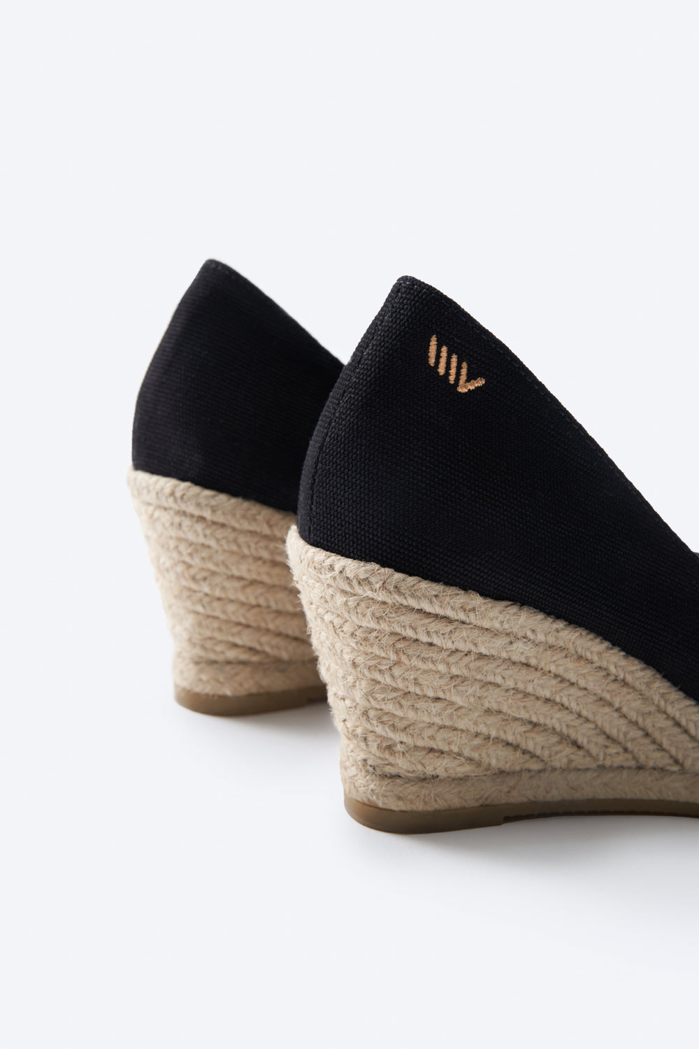 Roses U Cut Black Canvas Slip On Women Espadrille Wedges Back Detail