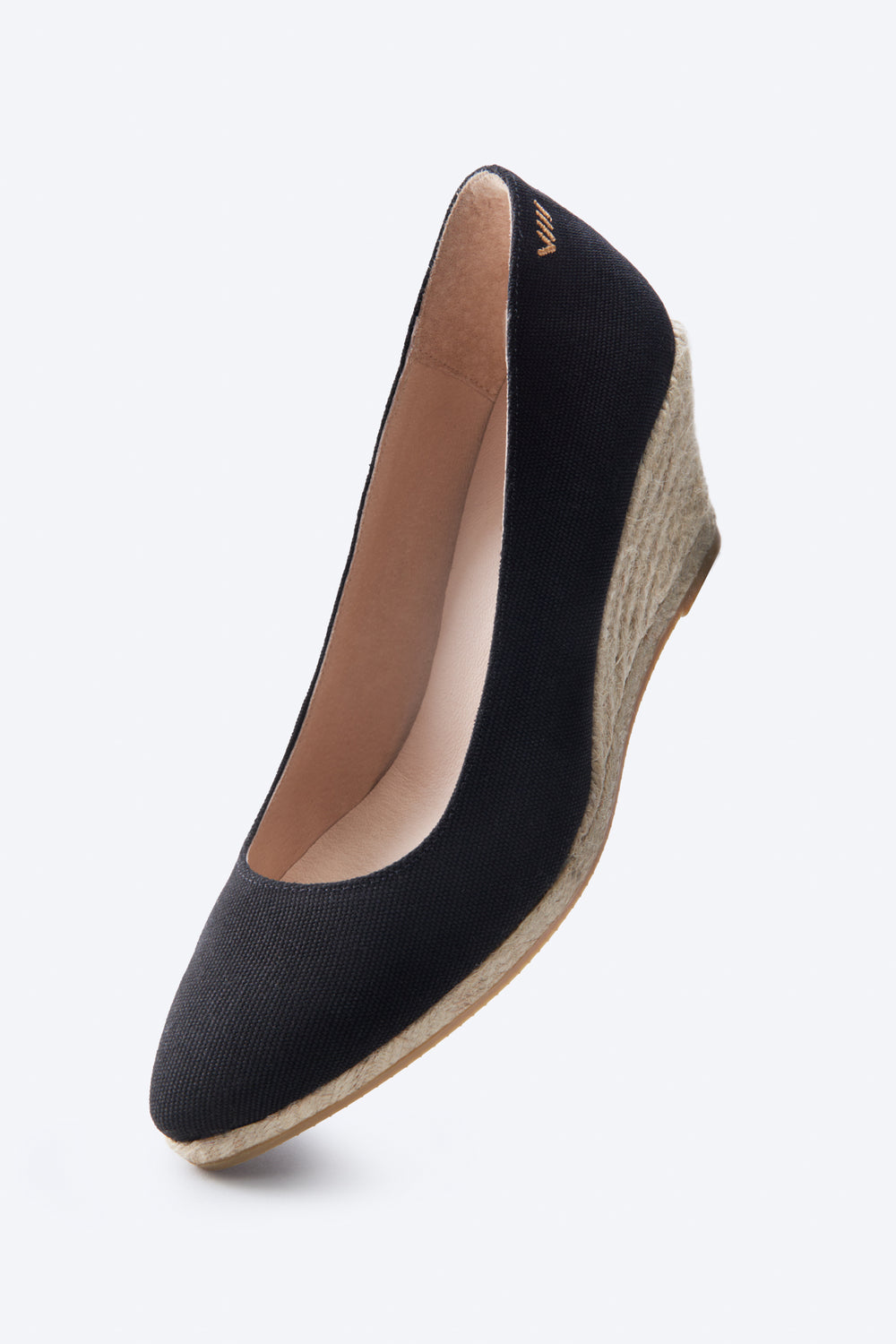 Roses U Cut Black Canvas Slip On Women Espadrille Medium Heel Wedge