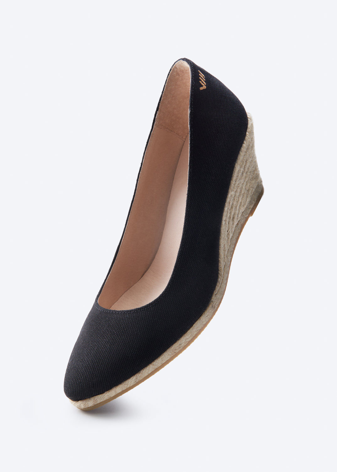 Roses U Cut Black Canvas Slip On Women Espadrille Medium Heel Wedge
