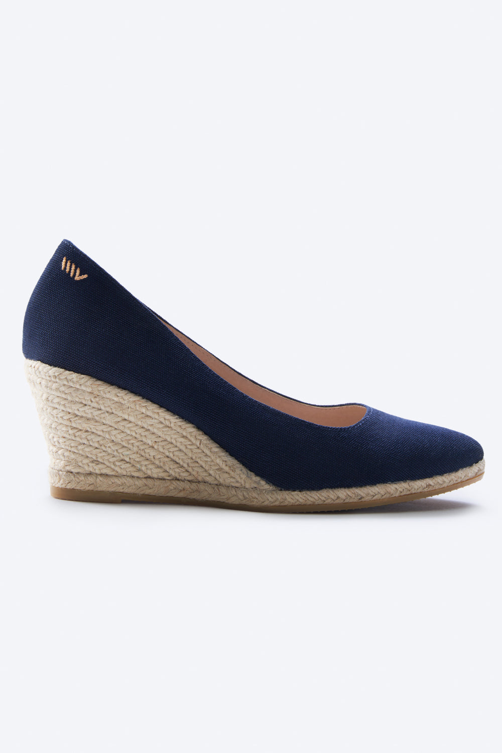 Roses U Cut Navy Blue Canvas Slip On Women Espadrille Wedge