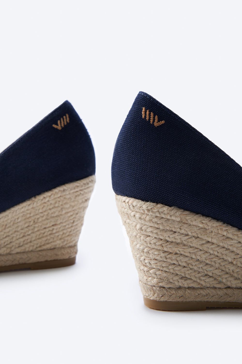 Roses U Cut Navy Blue Canvas Slip On Women Espadrille Wedges Back Details