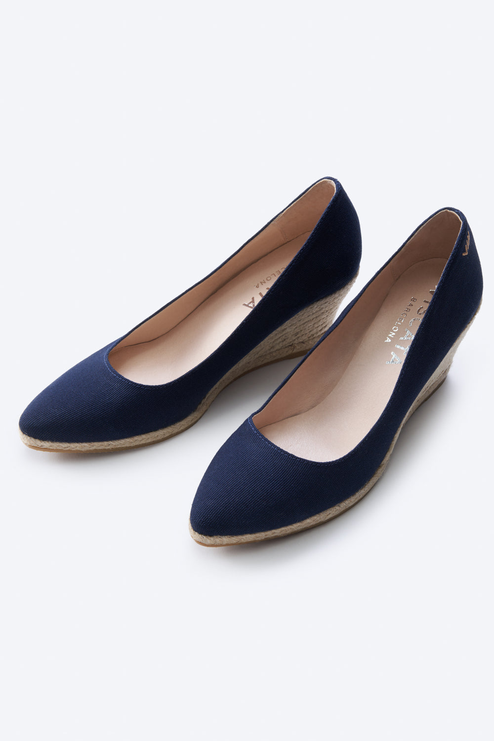 Roses U Cut Navy Blue Canvas Slip On Women Espadrille Wedges
