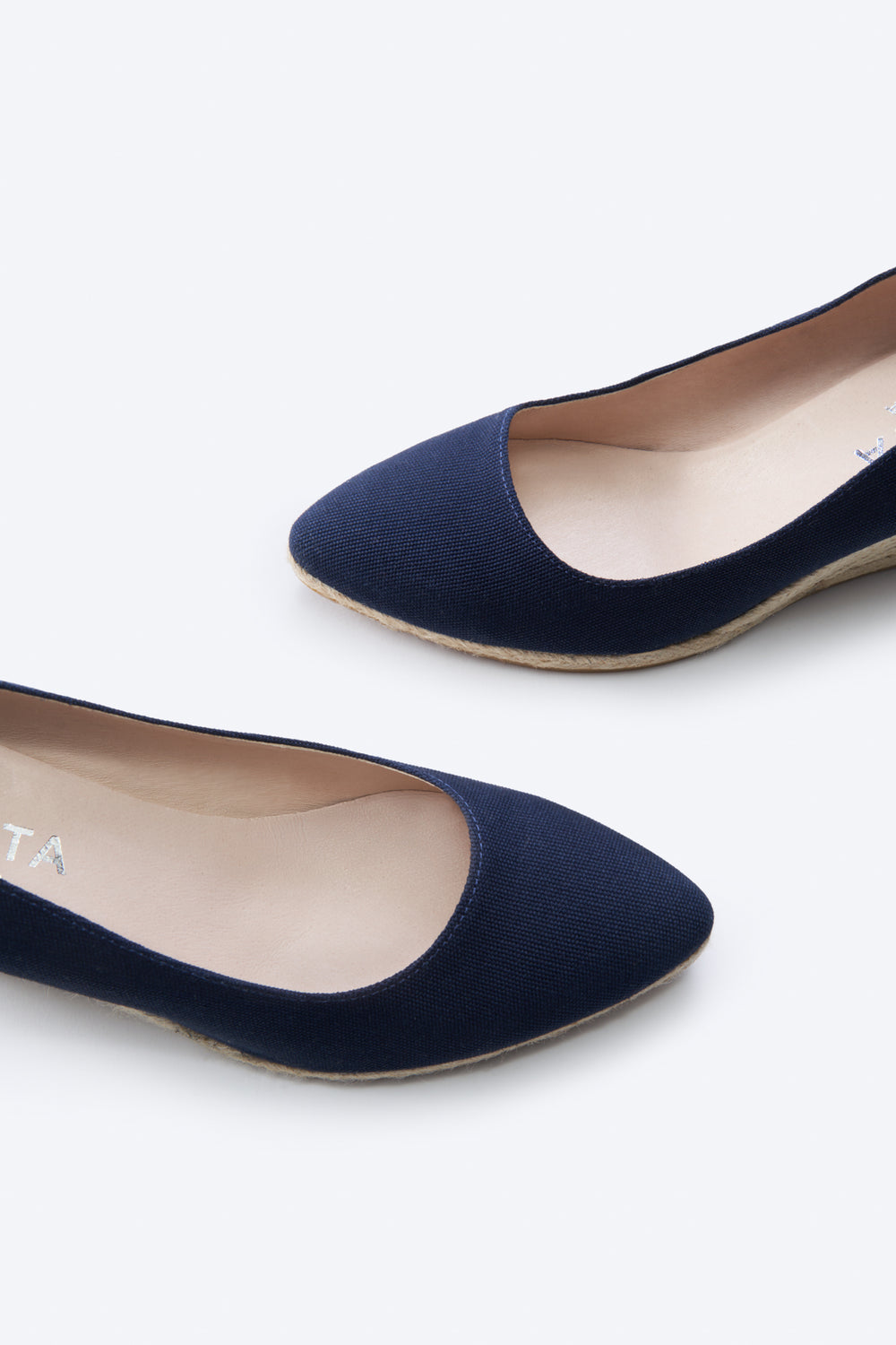 Roses U Cut Navy Blue Canvas Slip On Women Espadrille Wedges Toe Detail