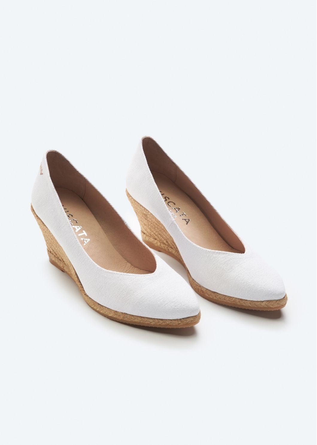 Roses V Cut Limited Edition White Canvas Slip On Women Espadrille Medium Wedges