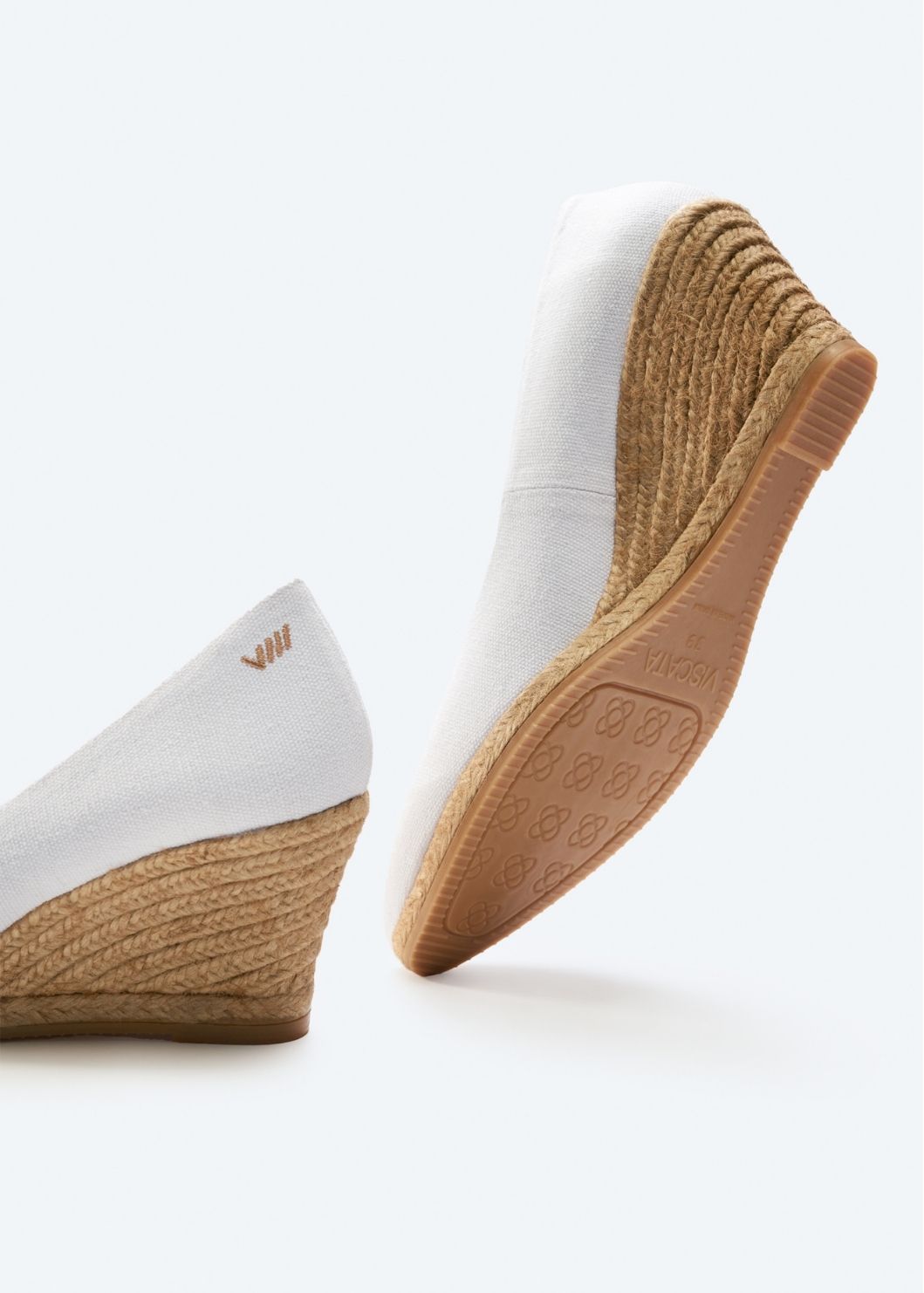 Roses V Cut Limited Edition White Canvas Slip On Women Espadrille Wedges Sole Detail