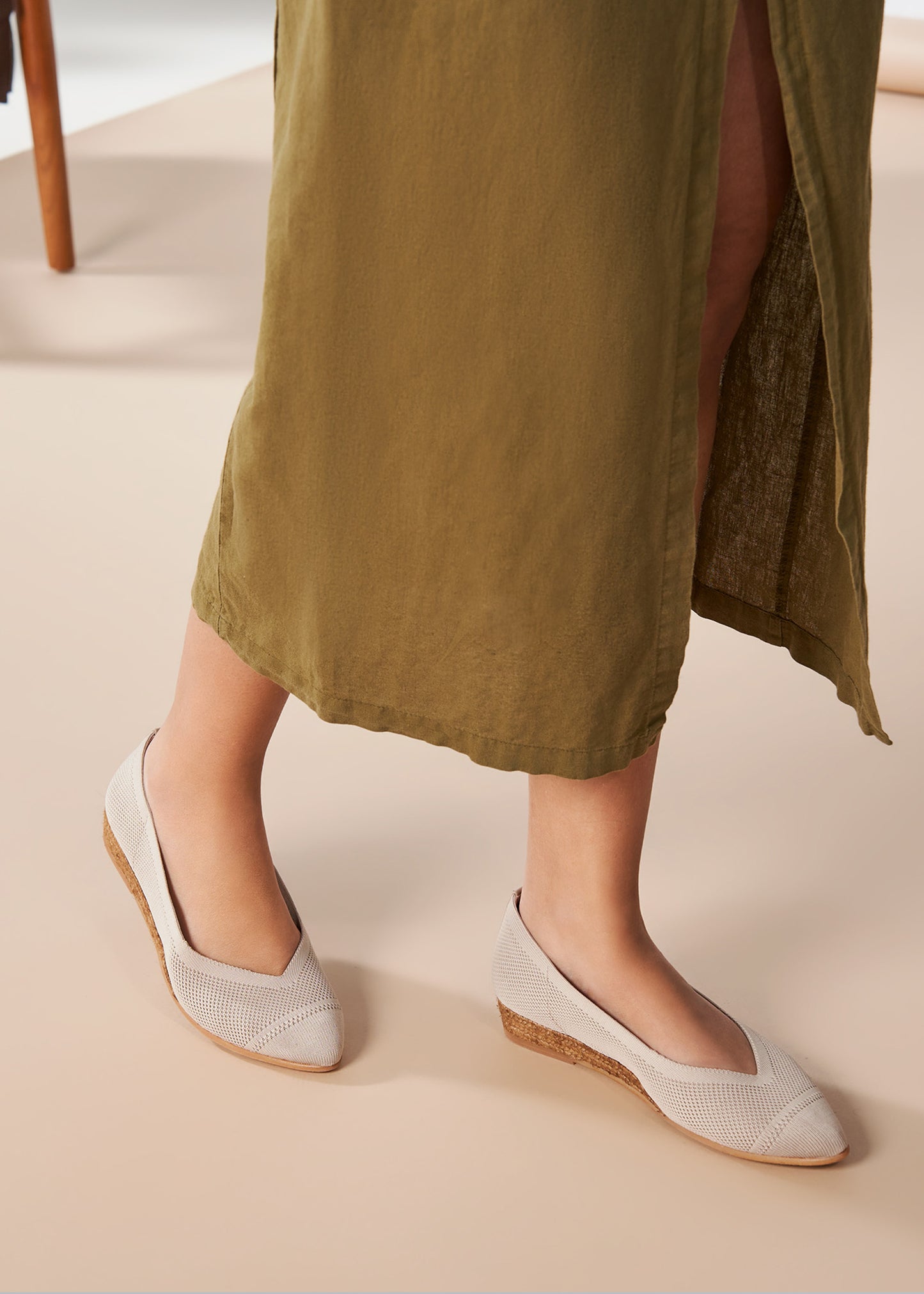 Rubina Beige Elastic Lycra Slip On Women Espadrille Flats Legs
