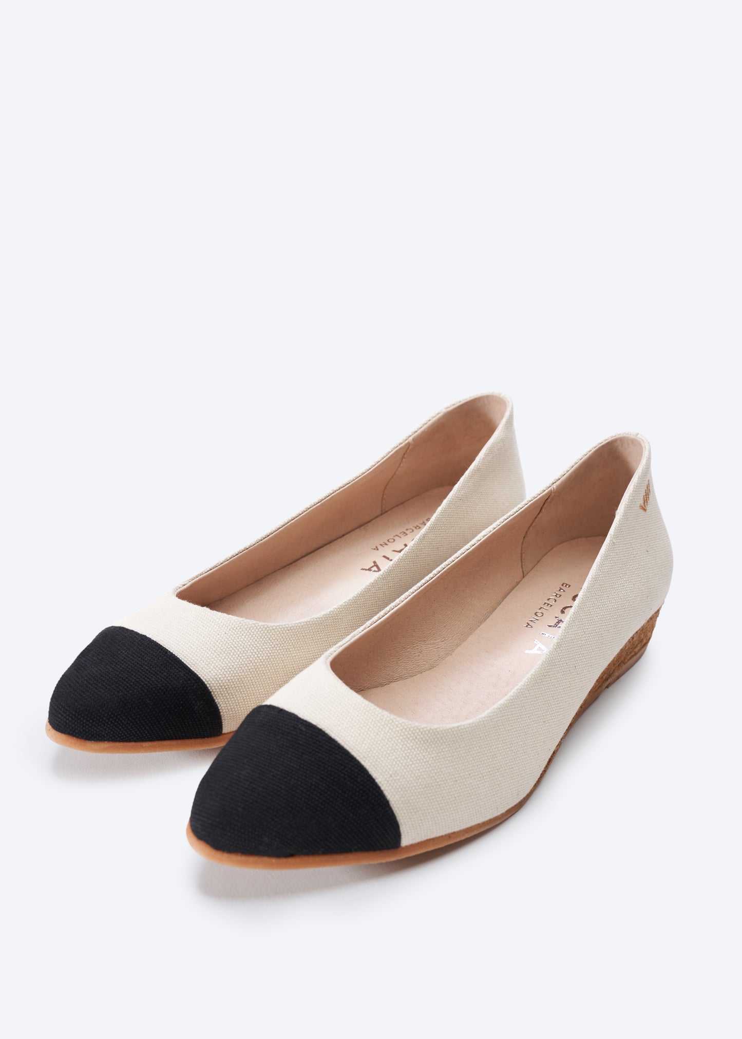Rubina Limited Edition Beige Canvas Black Tip Slip On Women Closed Toe Espadrille Flats