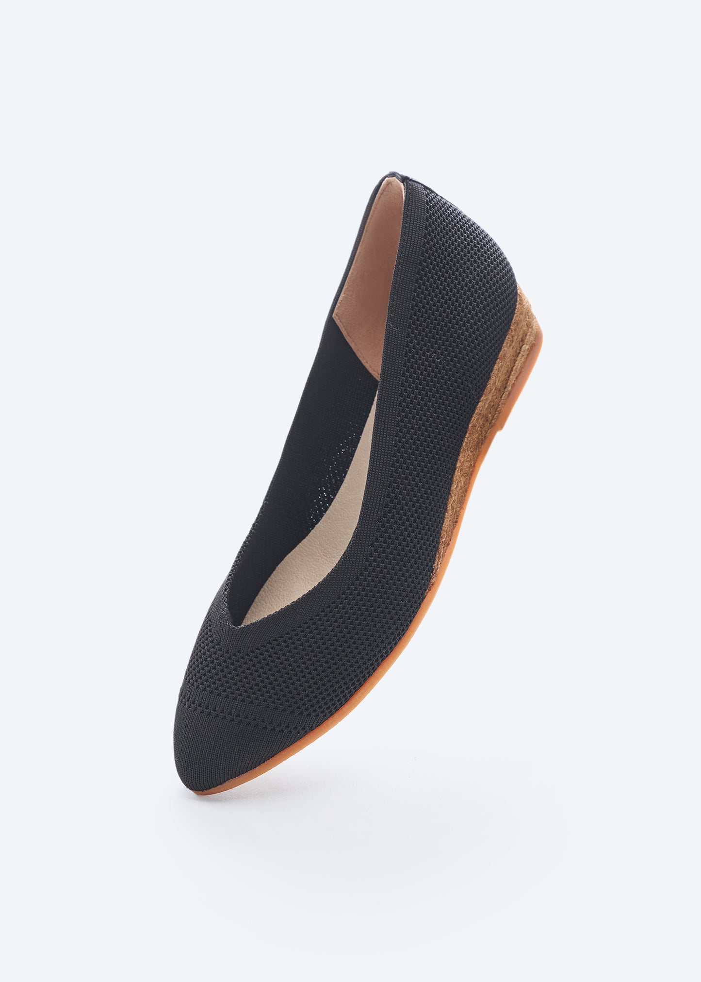Rubina Black Elastic Lycra Slip On Women V Cut Closed Toe Espadrille Flat