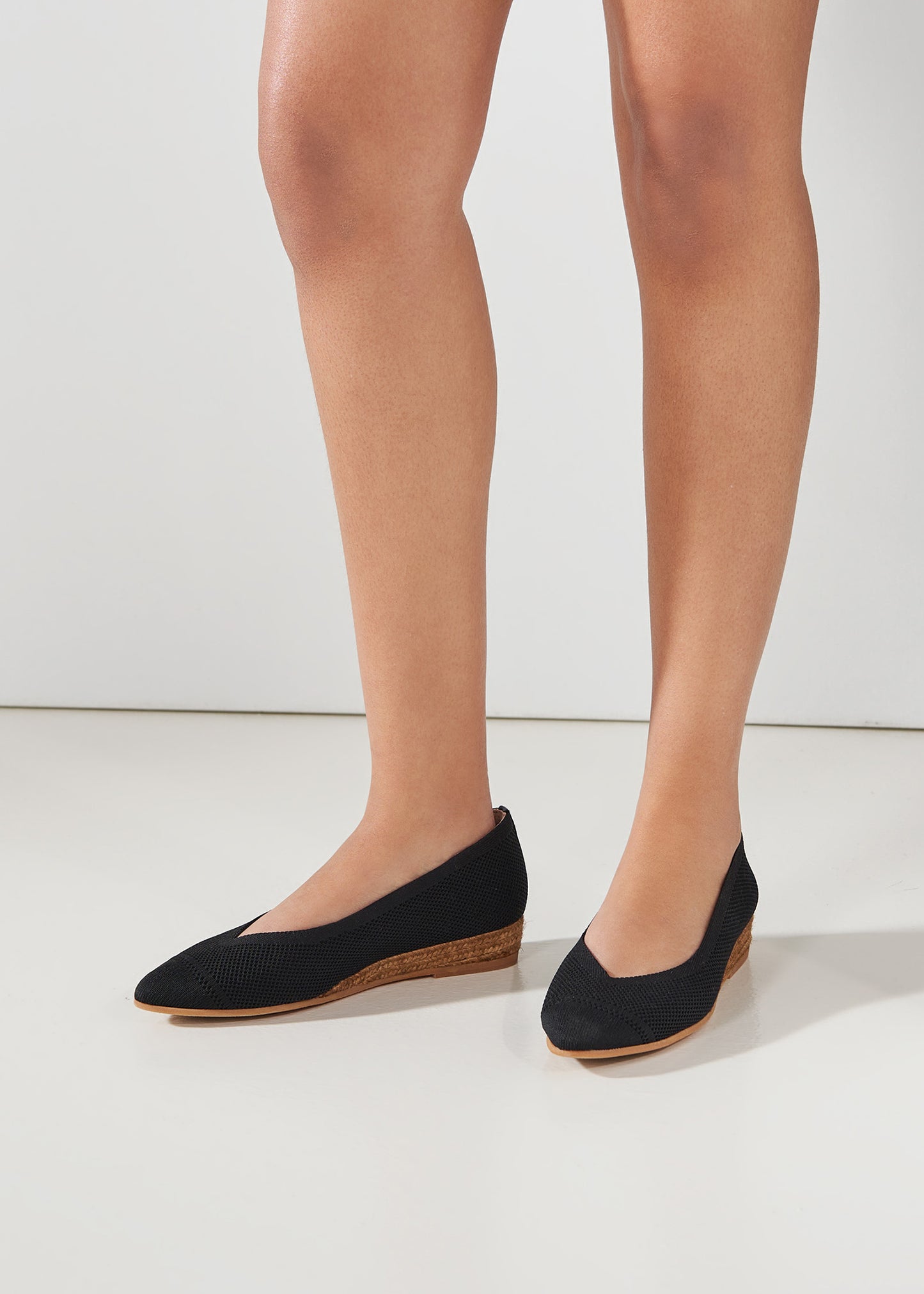 Rubina Black Elastic Lycra Slip On Women Espadrille Flats Legs