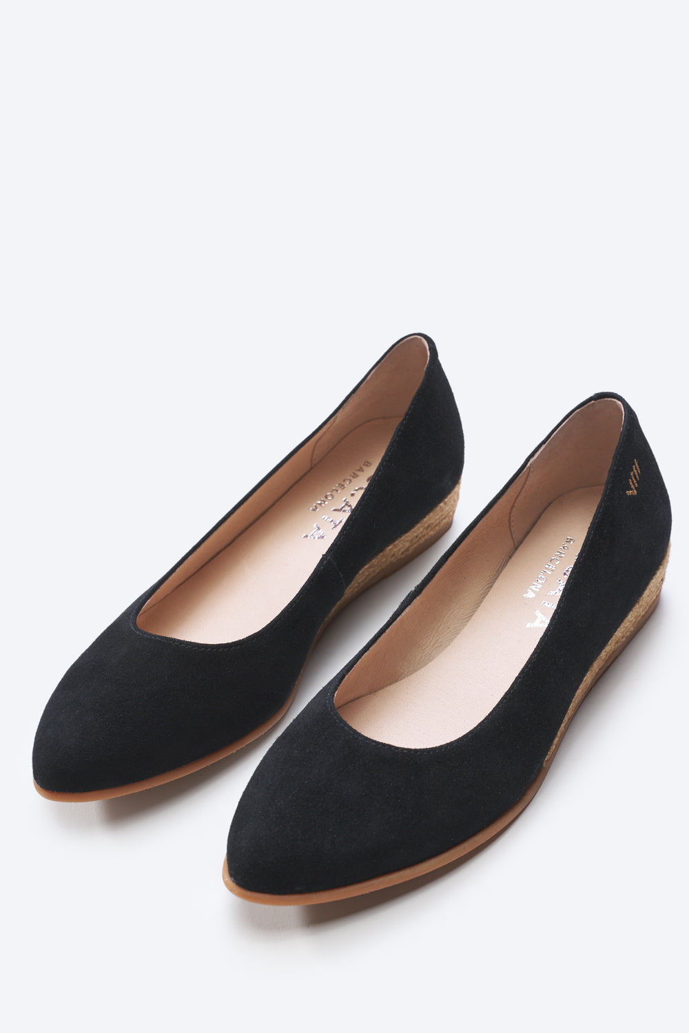 Rubina Black Suede Slip On Women U Cut Closed Toe Espadrille Flats