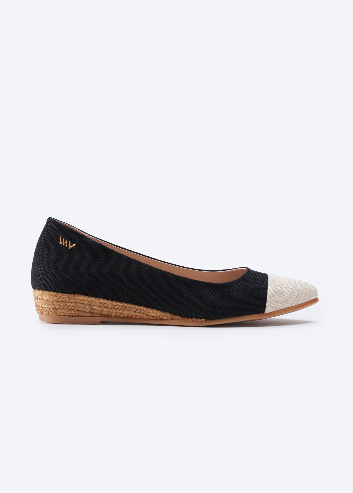 Rubina Limited Edition Black Canvas Beige Tip Slip On Women Espadrille Flat