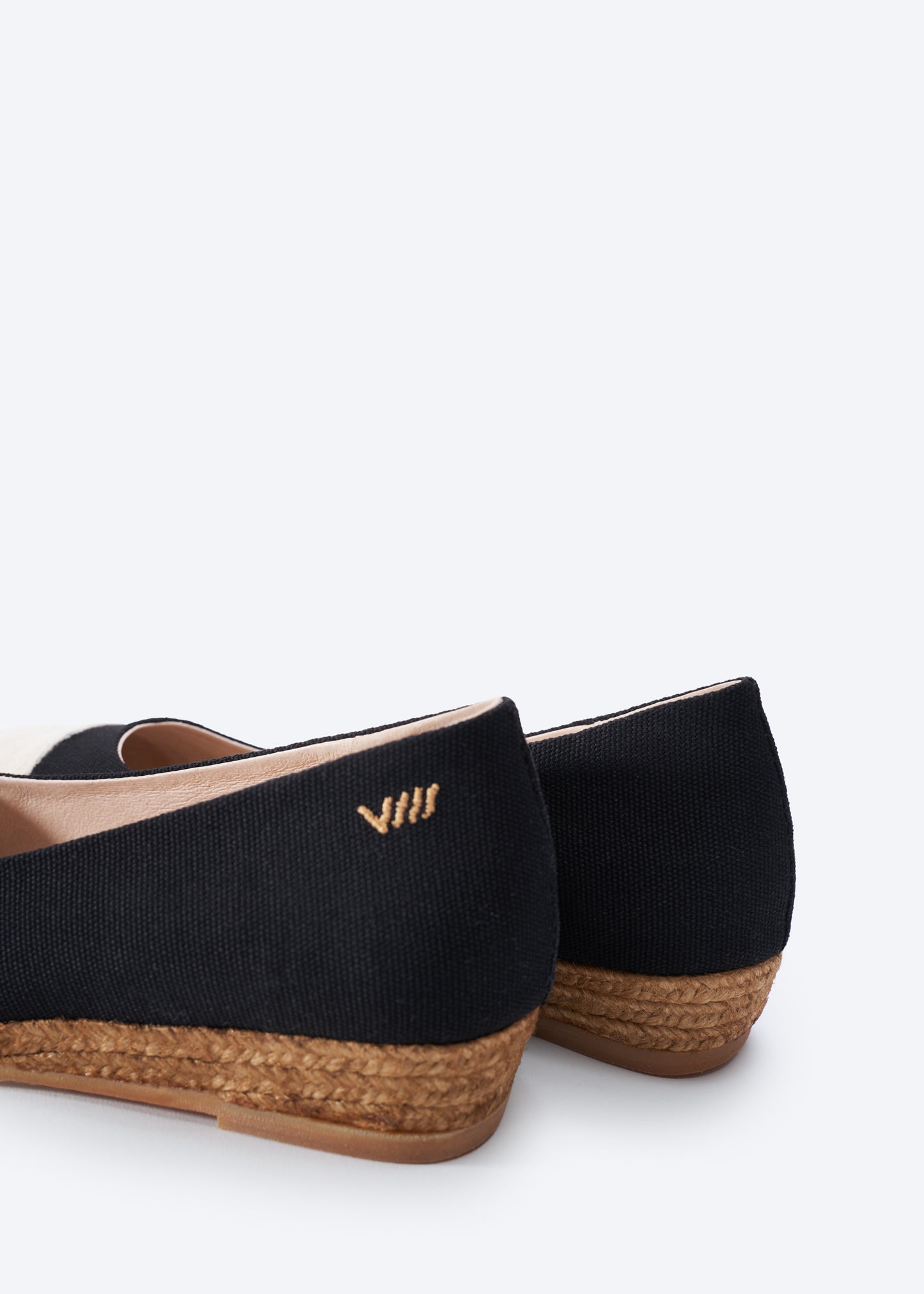 Rubina Limited Edition Black Canvas Beige Tip Slip On Women Espadrille Flats Back Detail