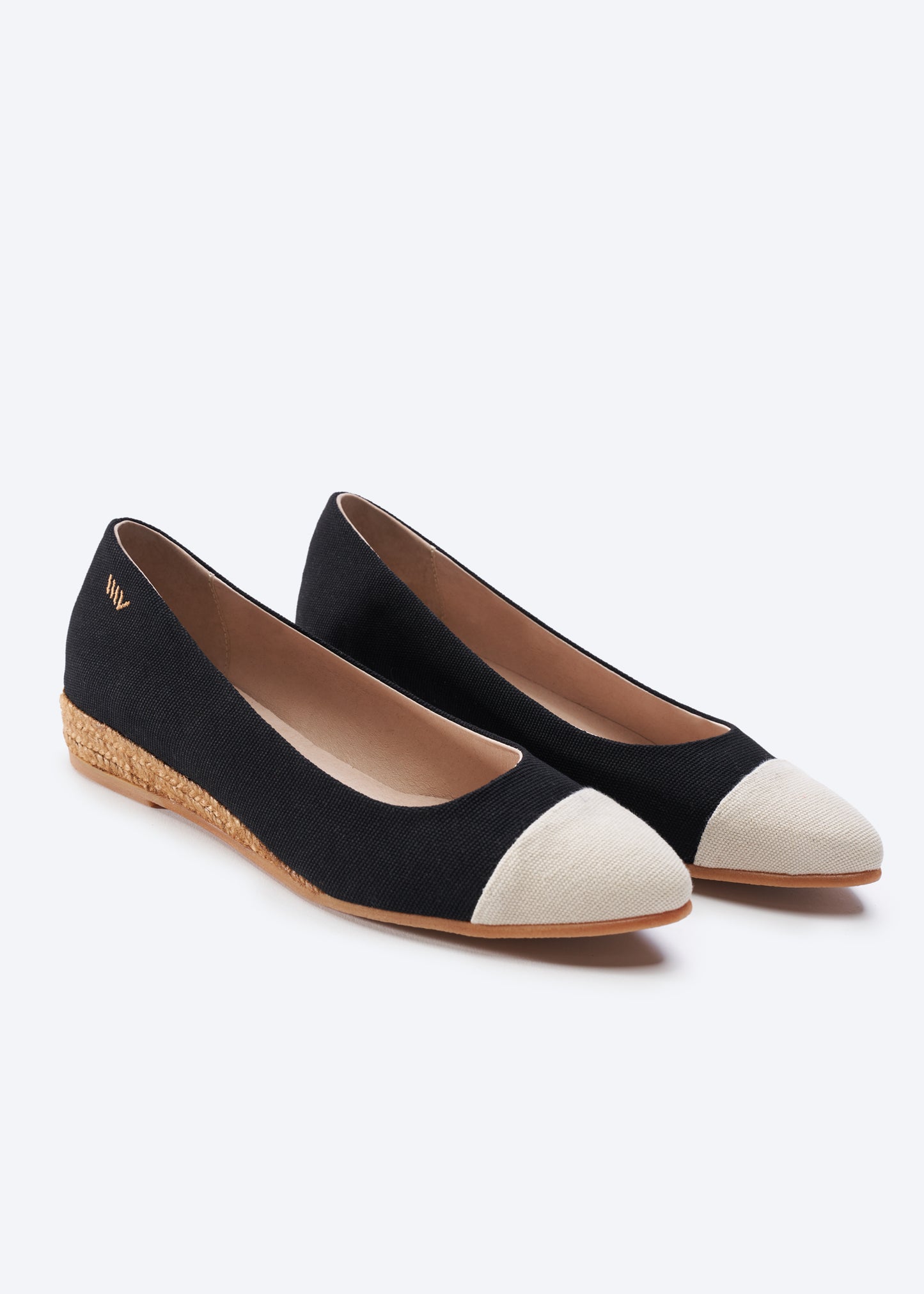 Rubina Limited Edition Black Canvas Beige Tip Slip On Women Closed Toe Espadrille Flats