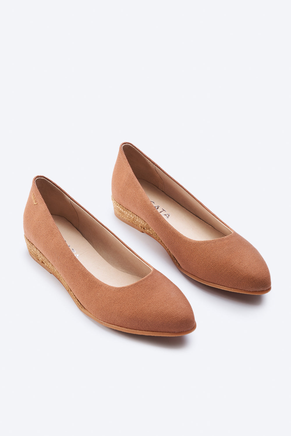Rubina Limited Edition Brown Canvas Slip On Women Almod Toe Espadrille Flats