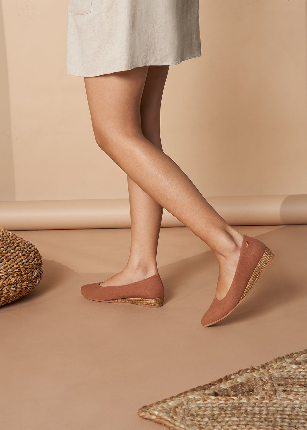 Rubina Limited Edition Brown Canvas Slip On Women Espadrille Flats Legs