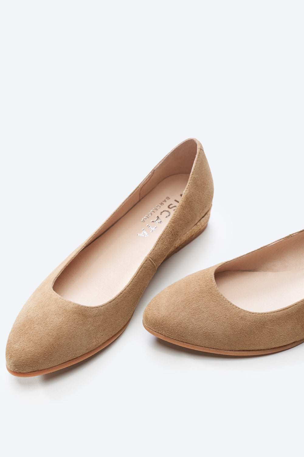 Rubina Camel Suede Slip On Women U Cut Closed Toe Espadrille Flats