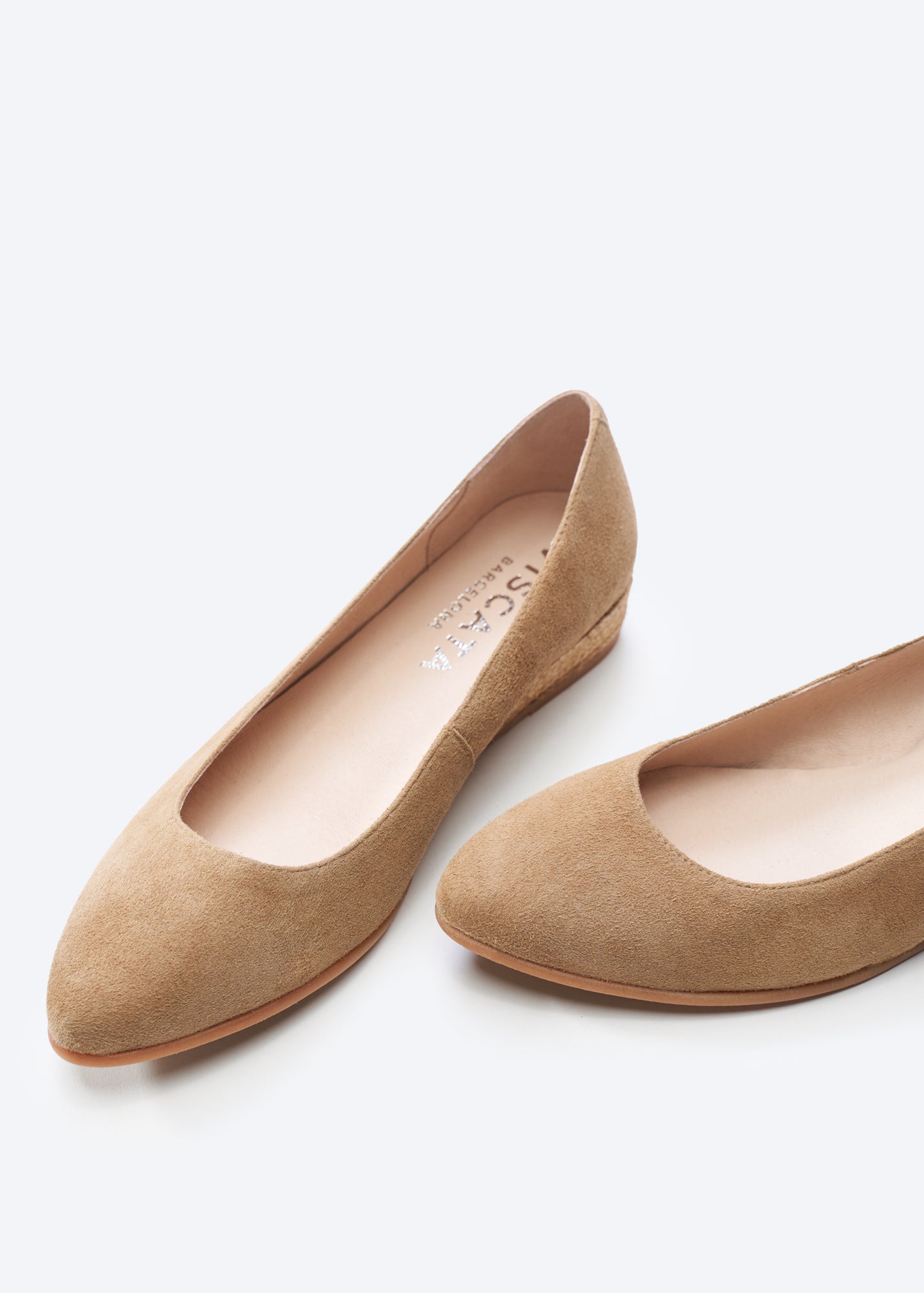 Rubina Camel Suede Slip On Women U Cut Closed Toe Espadrille Flats