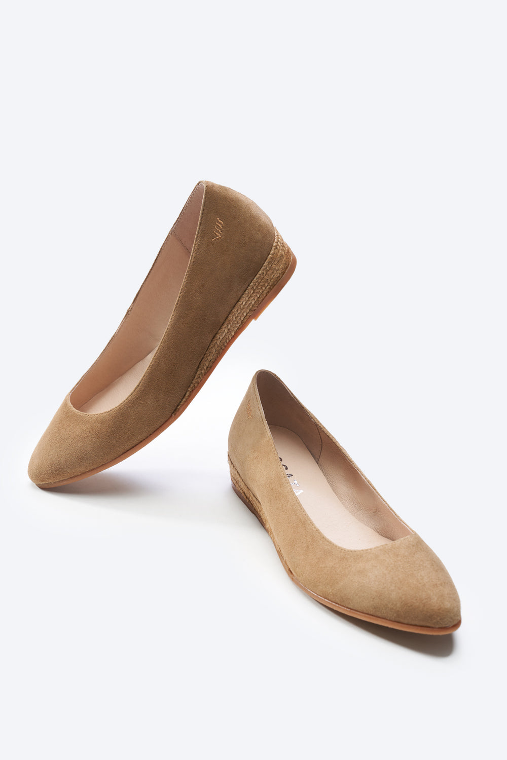 Rubina Camel Suede Slip On Women Pointed Closed Toe Espadrille Flats