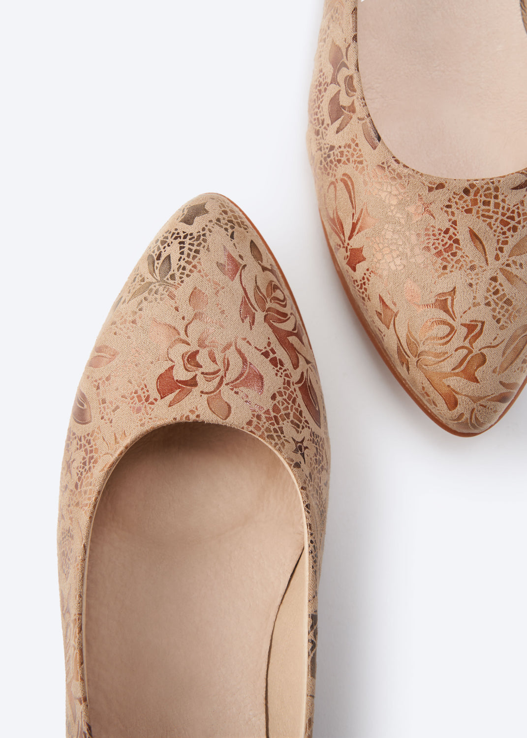 Rubina Limited Edition Copper Floral Jacquard Print Slip On Women Espadrille Flats Pointed Closed Toe Details