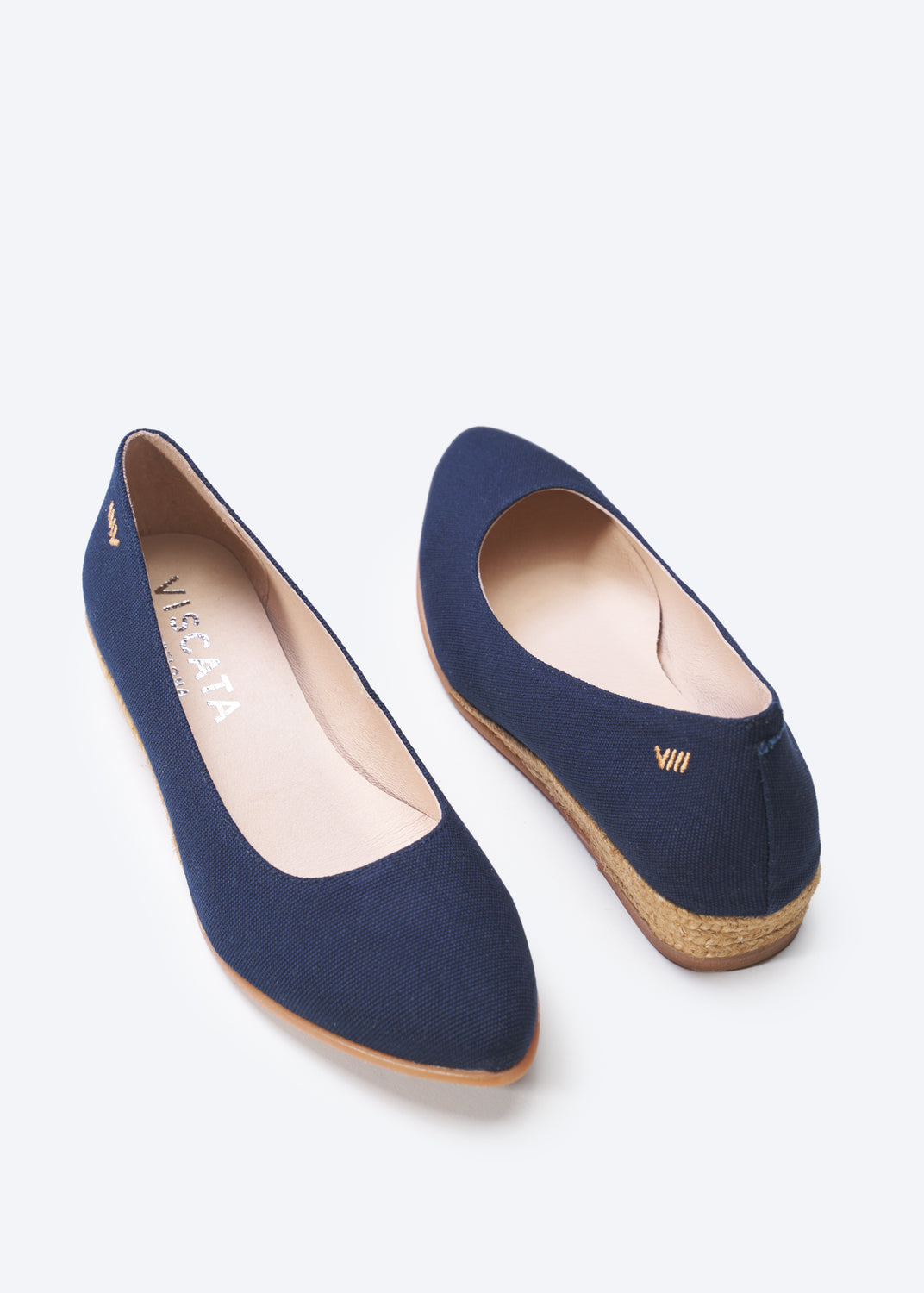 Rubina Navy Blue Canvas Slip On Women Espadrille Flats U Cut Toe and Back Details