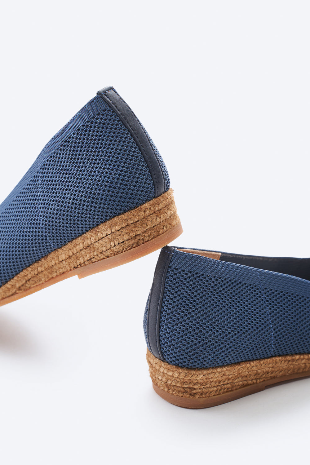 Rubina Navy Blue Elastic Lycra Slip On Women Espadrille Flats Back Detail