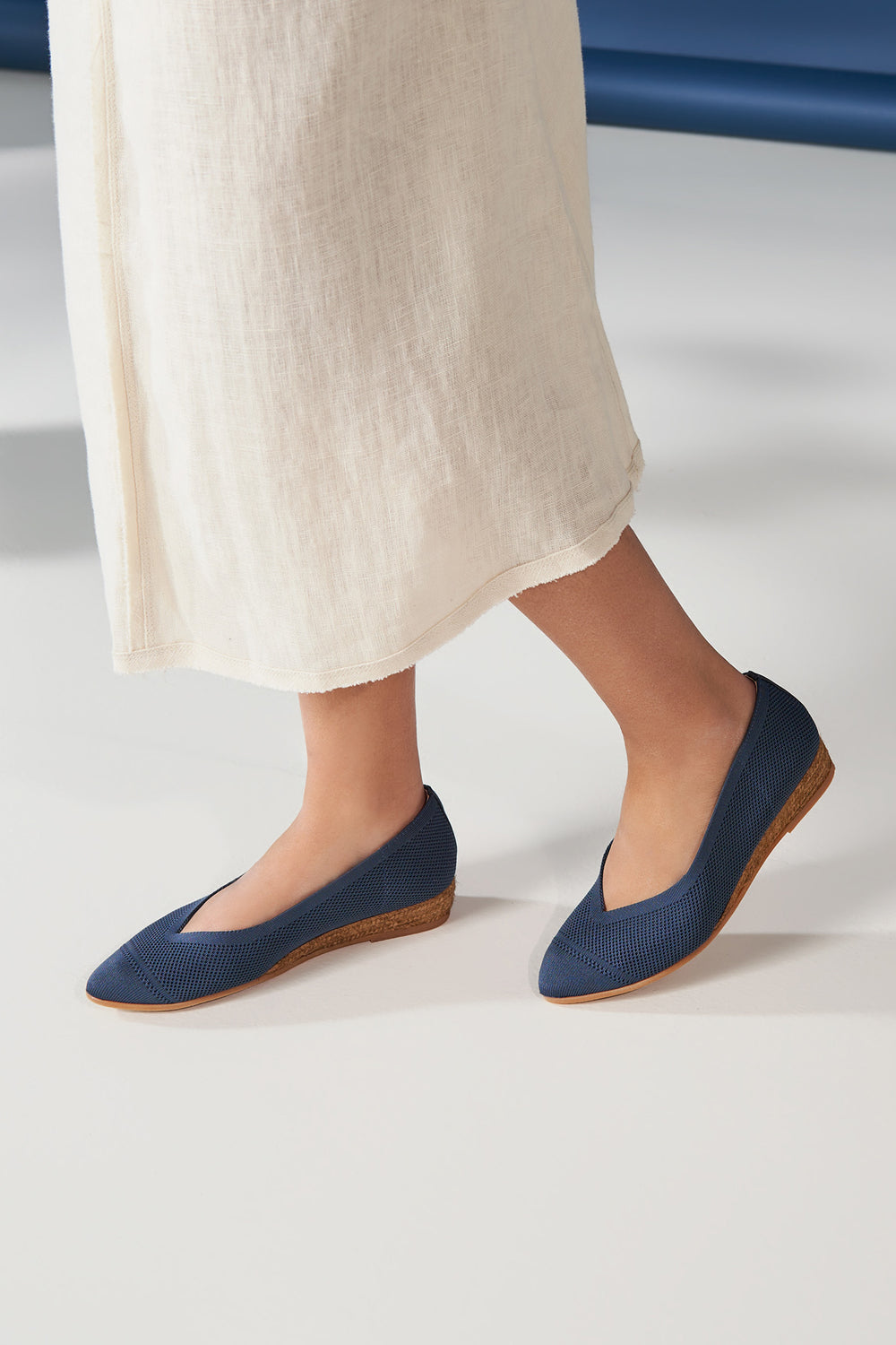 Rubina Navy Blue Elastic Lycra Slip On Women Espadrille Flats Legs