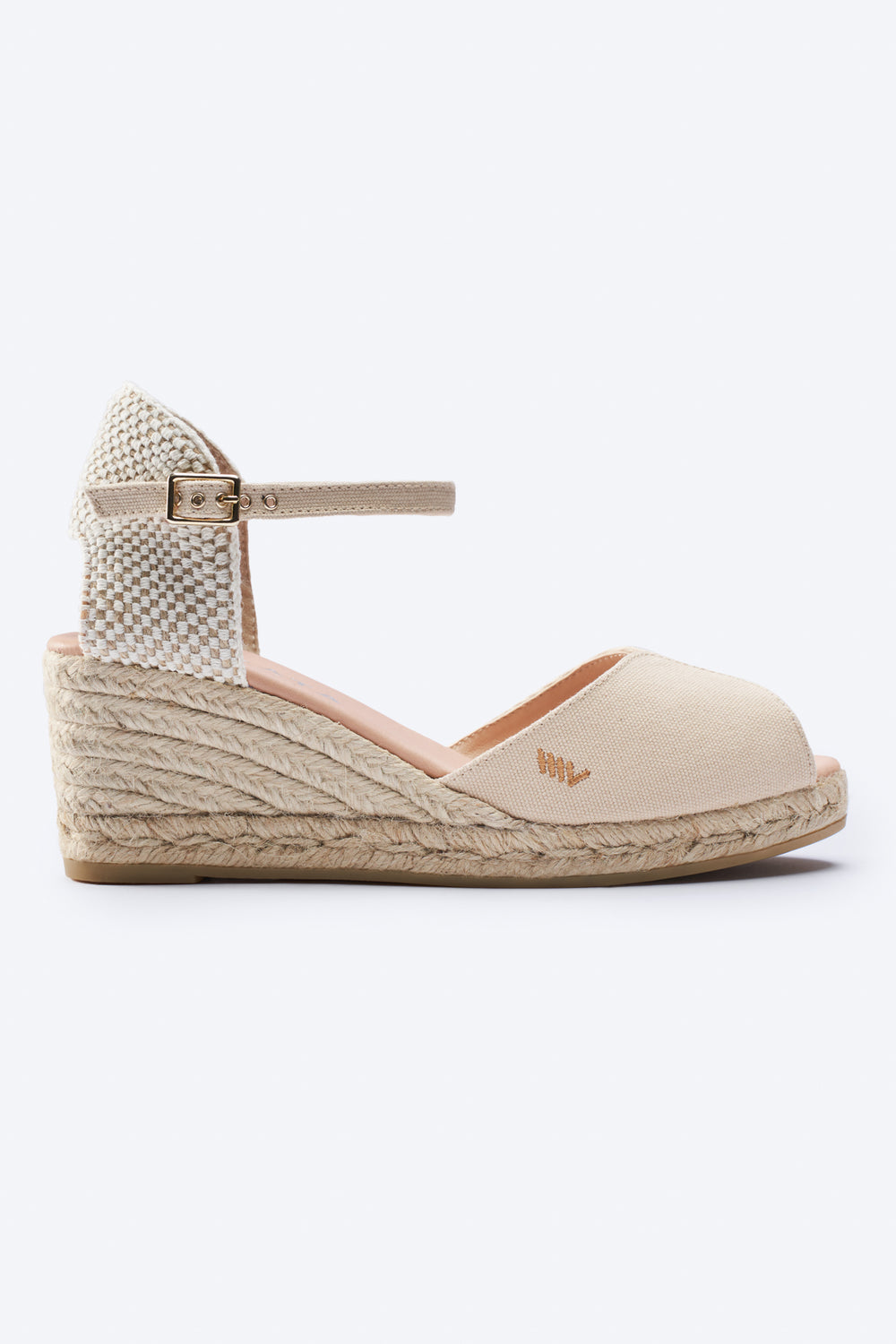 Sacova Beige Canvas Ankle Strap Women Espadrille Wedge