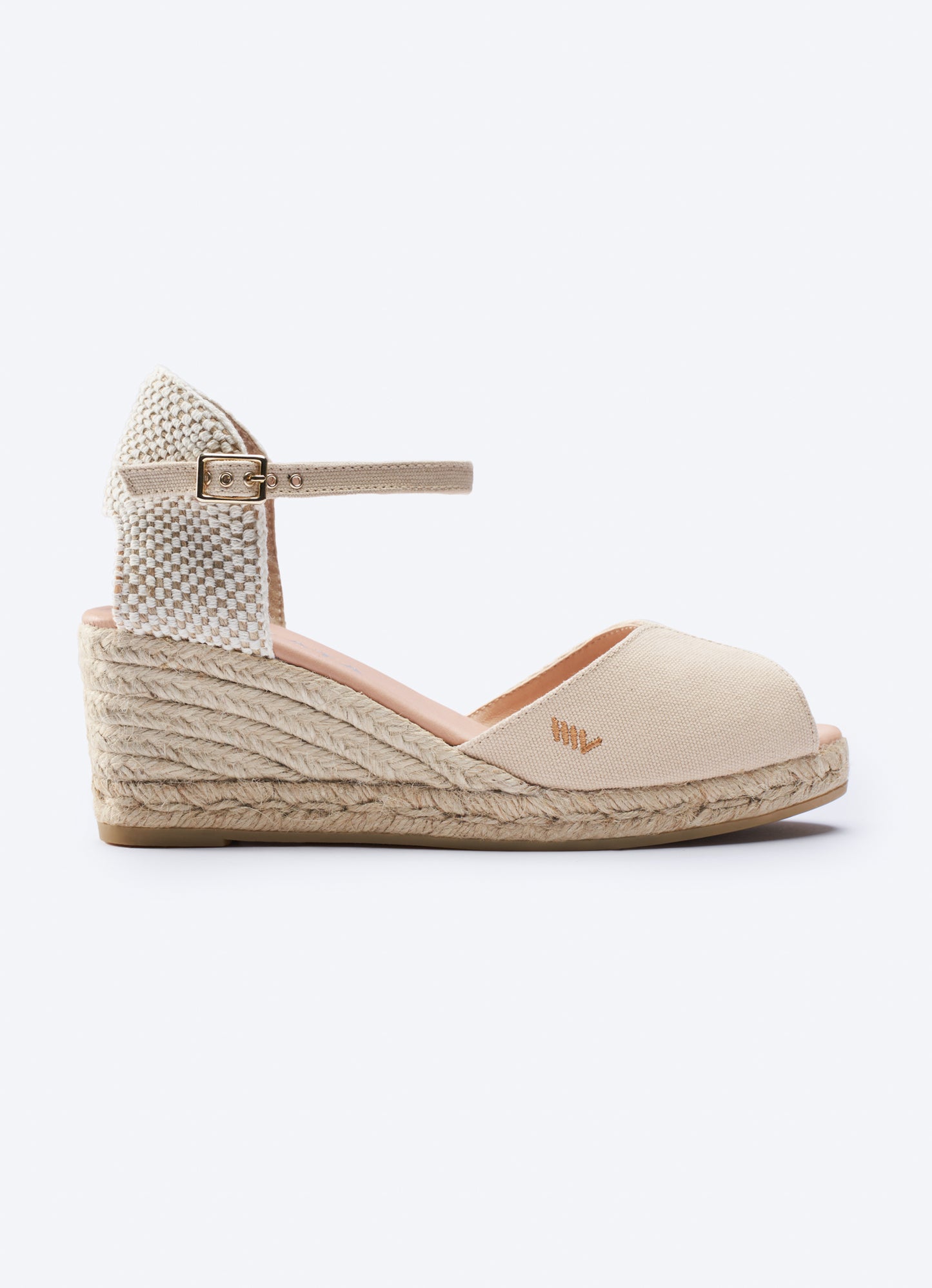 Sacova Beige Canvas Ankle Strap Women Espadrille Wedge