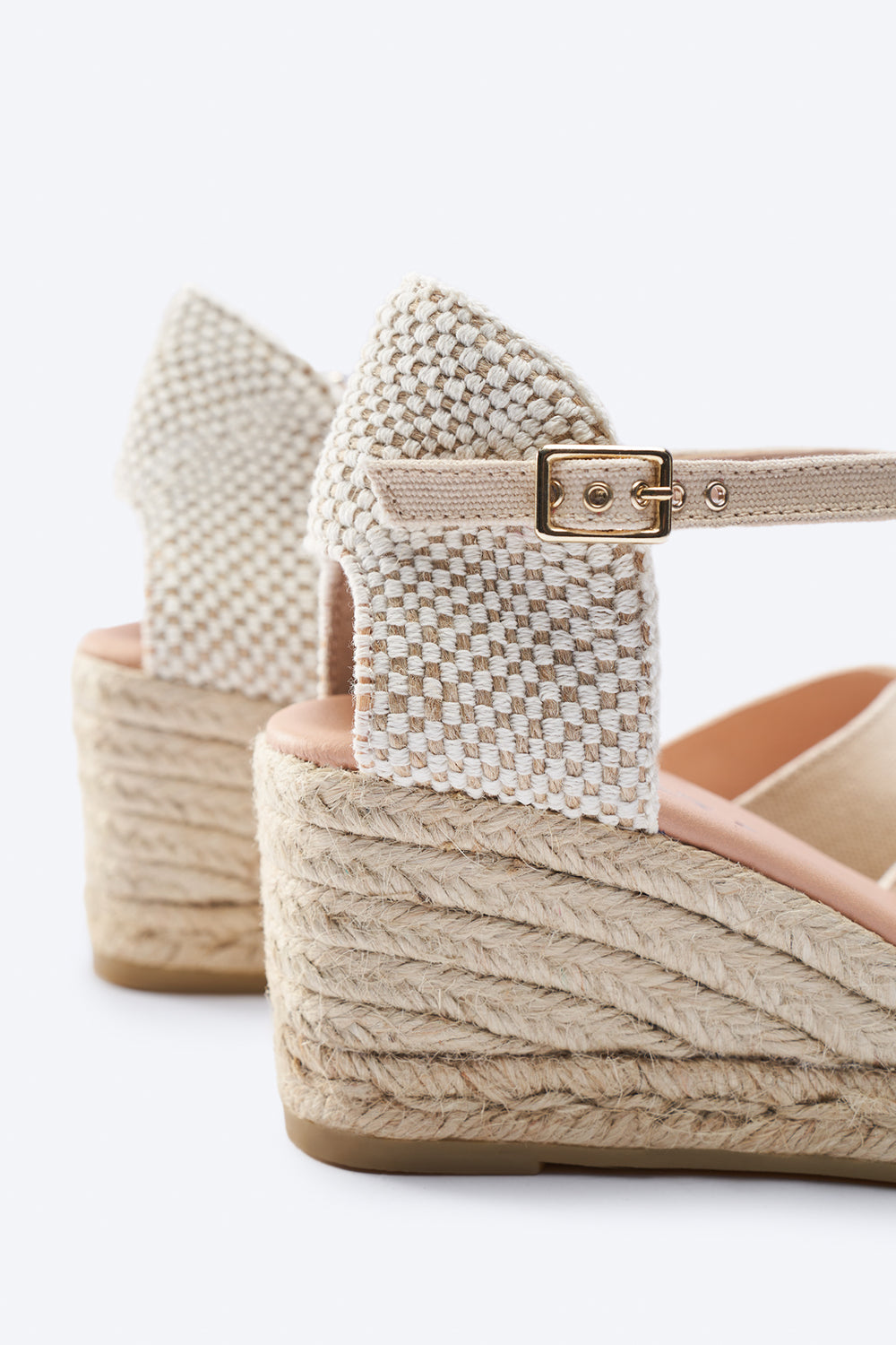 Sacova Beige Canvas Ankle Strap Women Espadrille Wedges Flexible Back Detail
