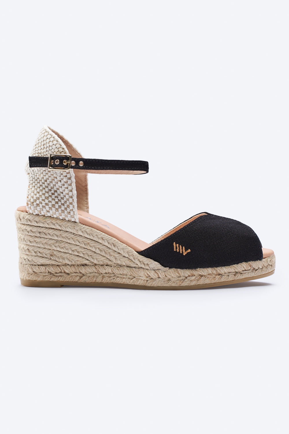 Sacova Black Canvas Ankle Strap Women Espadrille Wedge